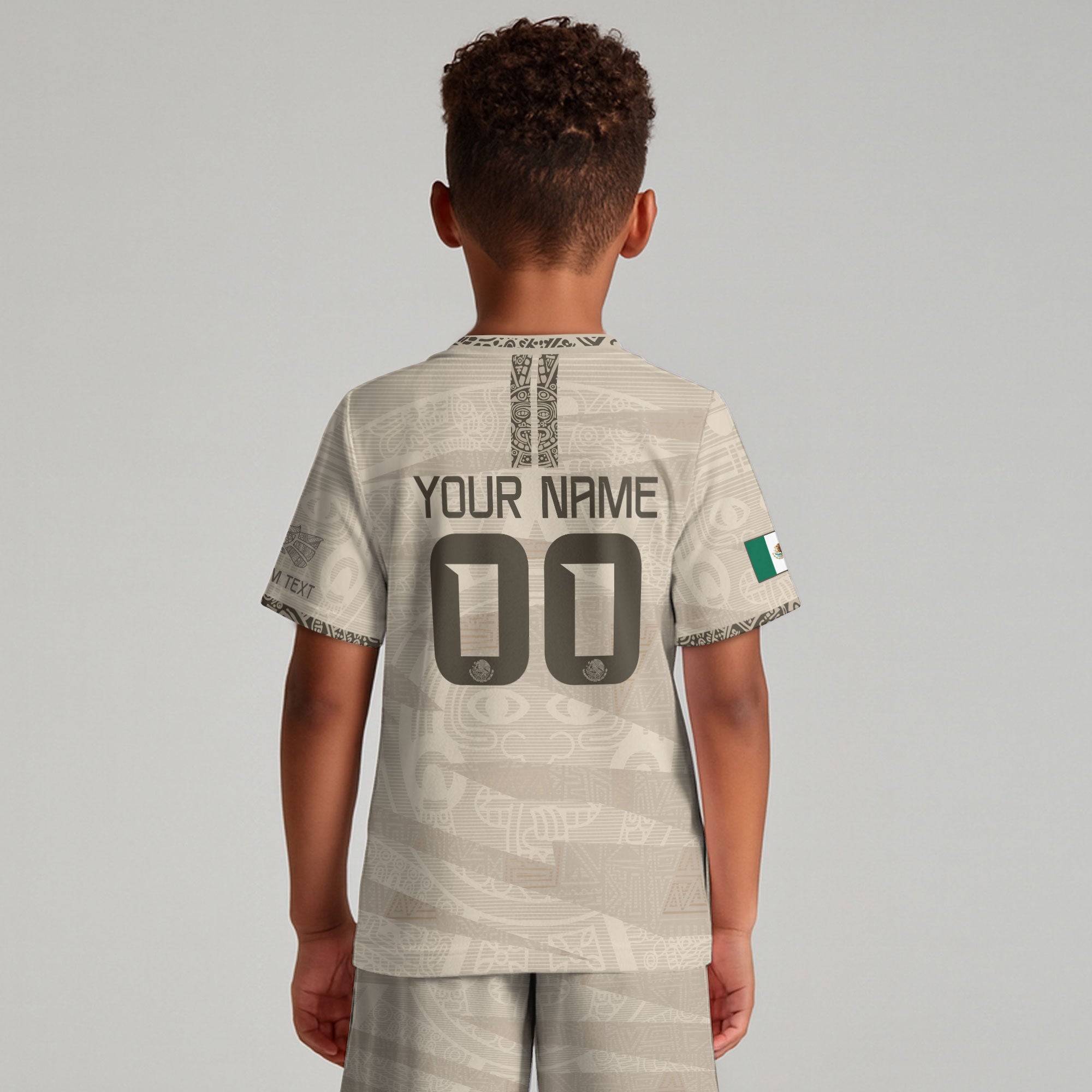 Custom Mexico Beige Aztec Kids Soccer Jersey