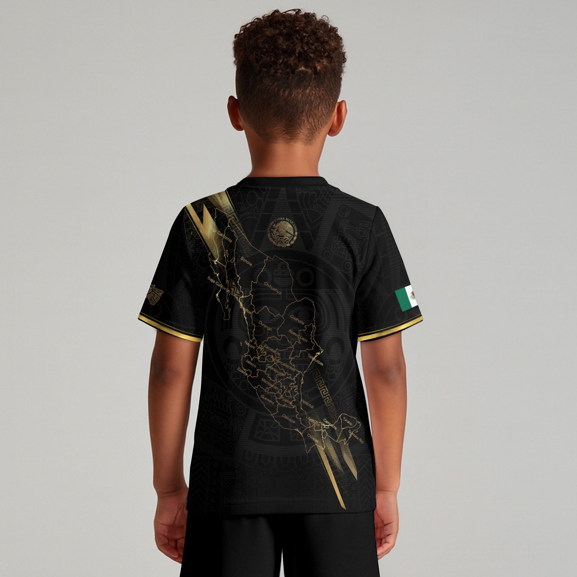 Mexico Map Gold Black Dynamic Design Kids Soccer Soccer Jersey