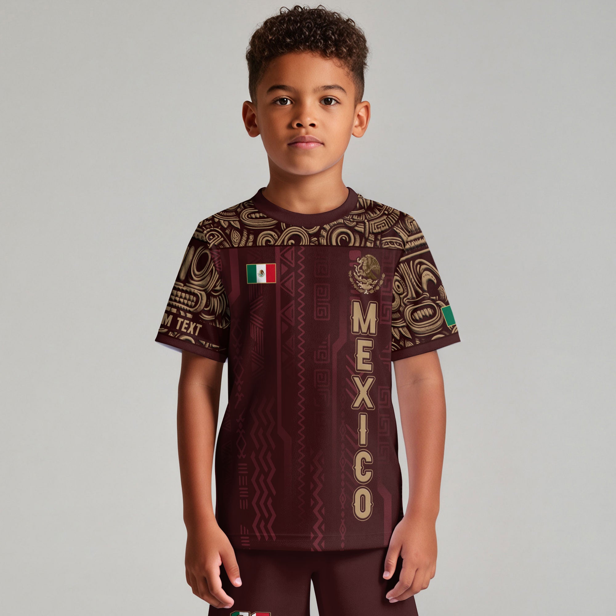 Custom Mexico Kids Soccer Jersey Red Aztec Warrior Style