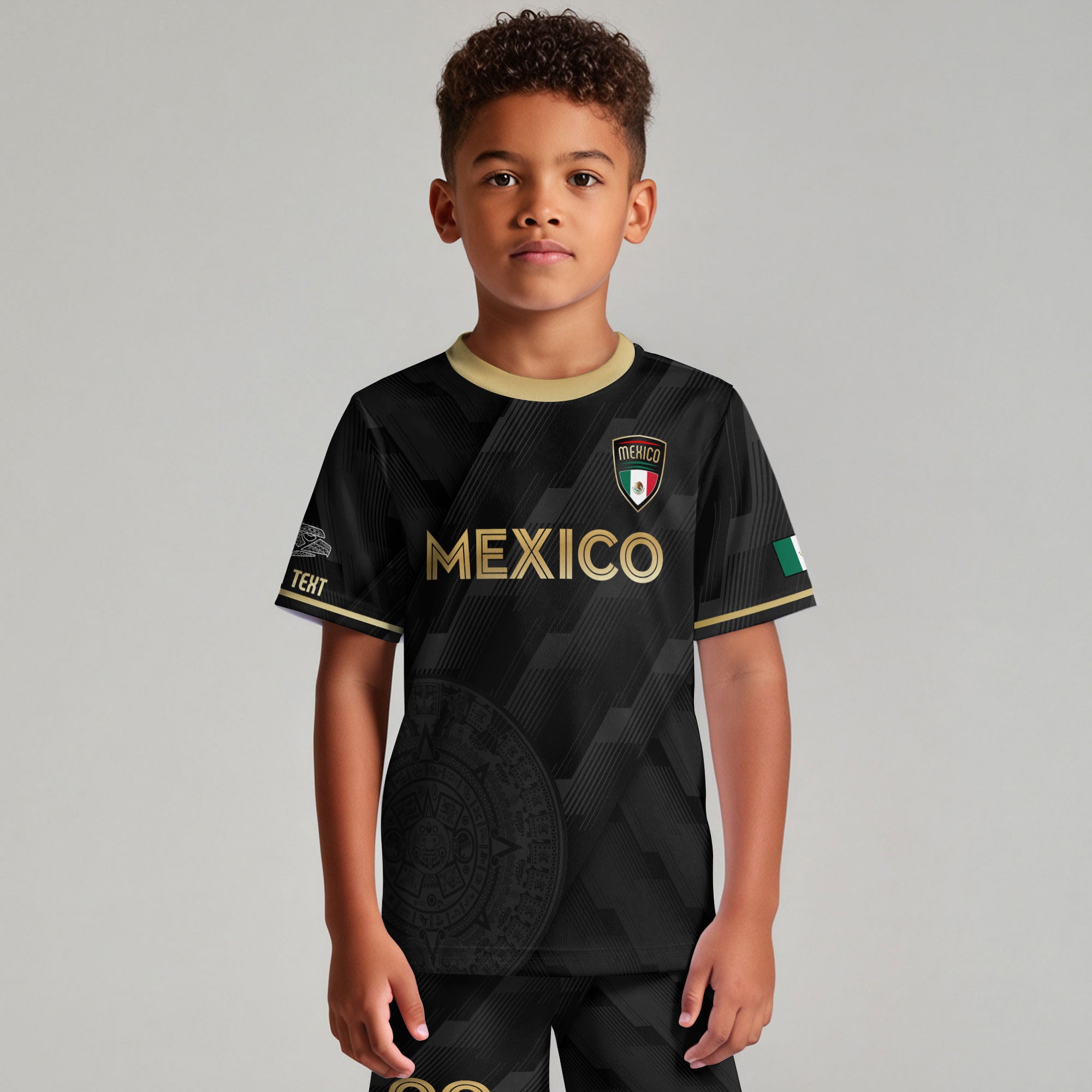 Custom Mexico Kids Soccer Jersey Black Gold Classic Design