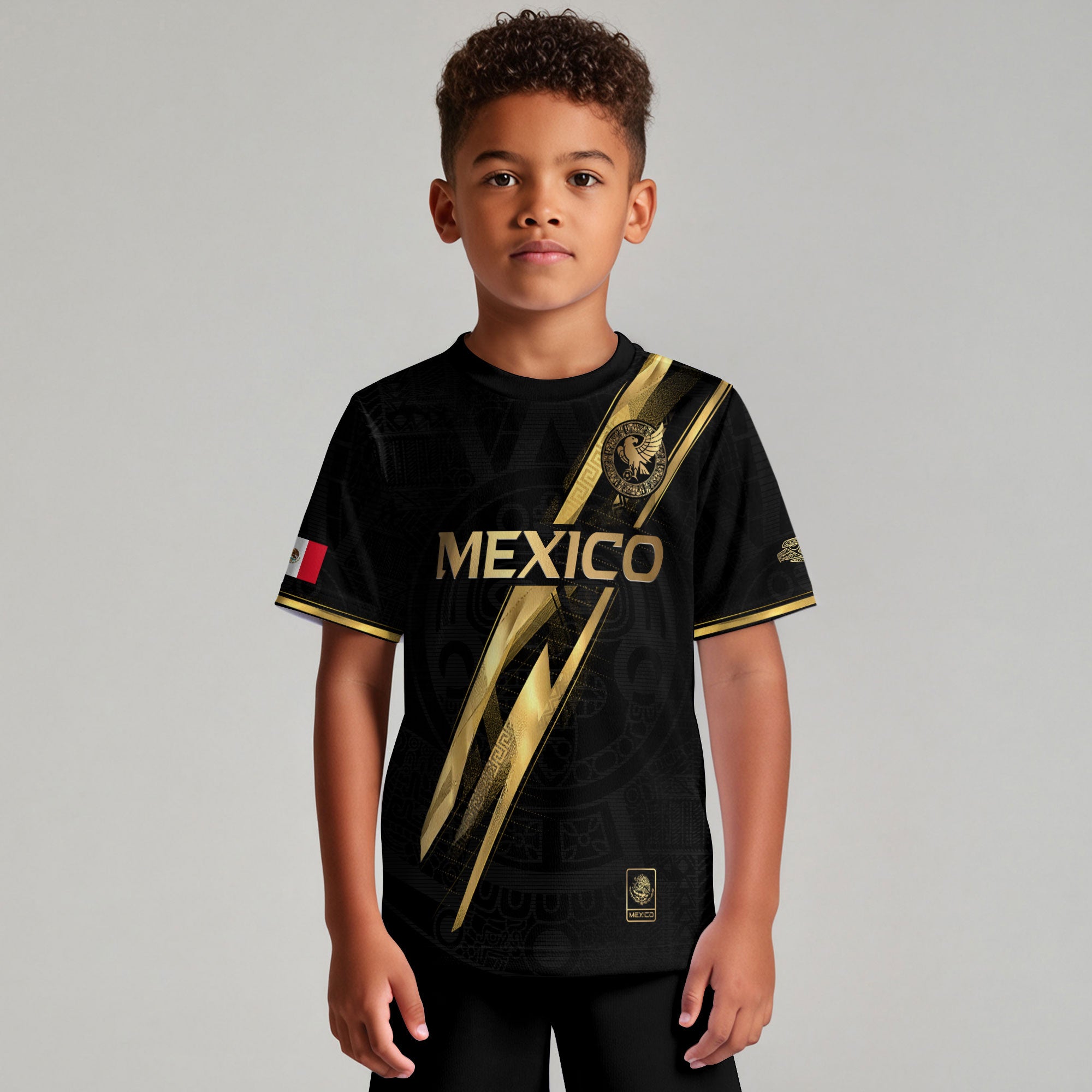 Mexico Map Gold Black Dynamic Design Kids Soccer Soccer Jersey