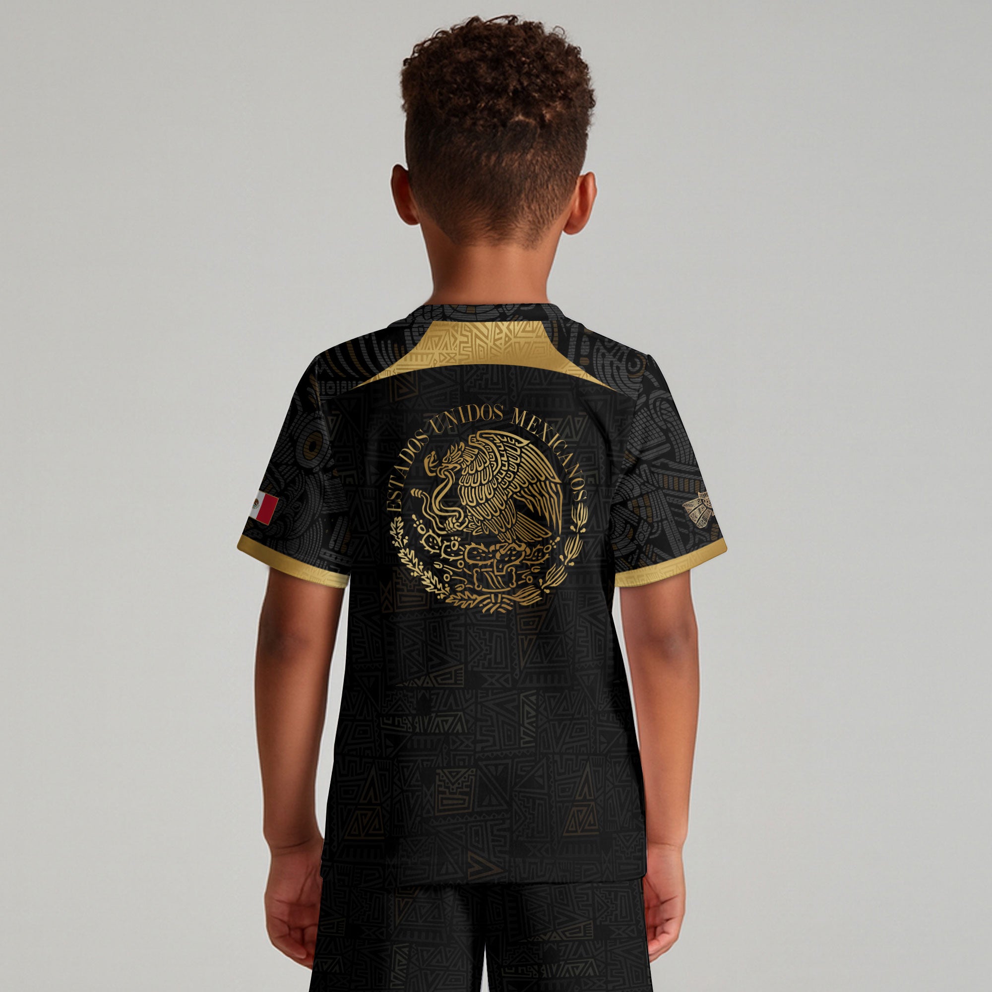 Mexico Team Apparel Black Gold Emblem Tribal Print Kids Soccer Jersey