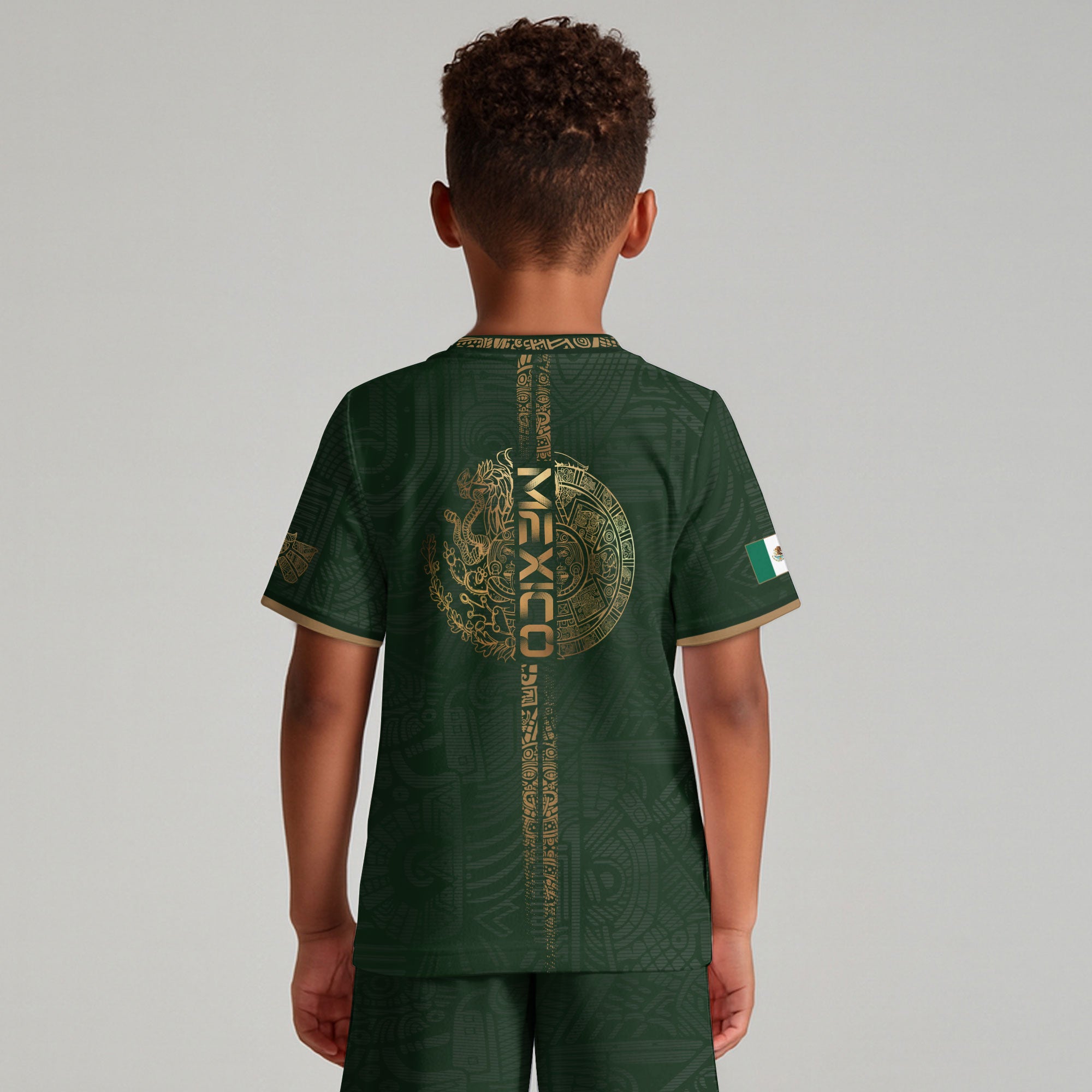 Mexico Green Gold Eagle Graphic Youth Fan Kids Soccer Jersey