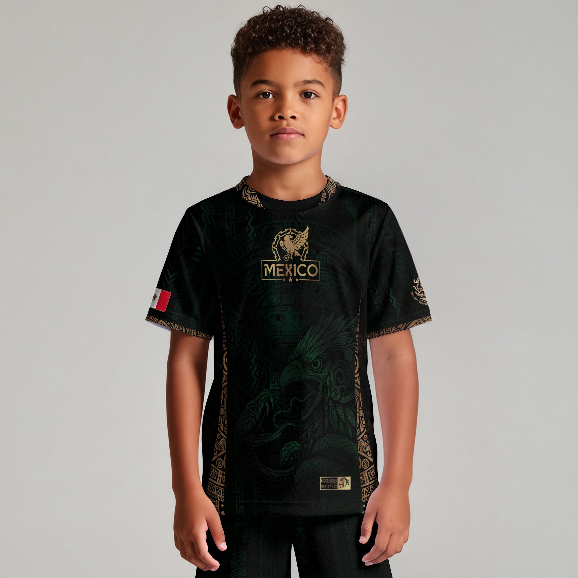 Mexico Emerald Dark Green Aztec Warrior Spirit Kids Soccer Jersey