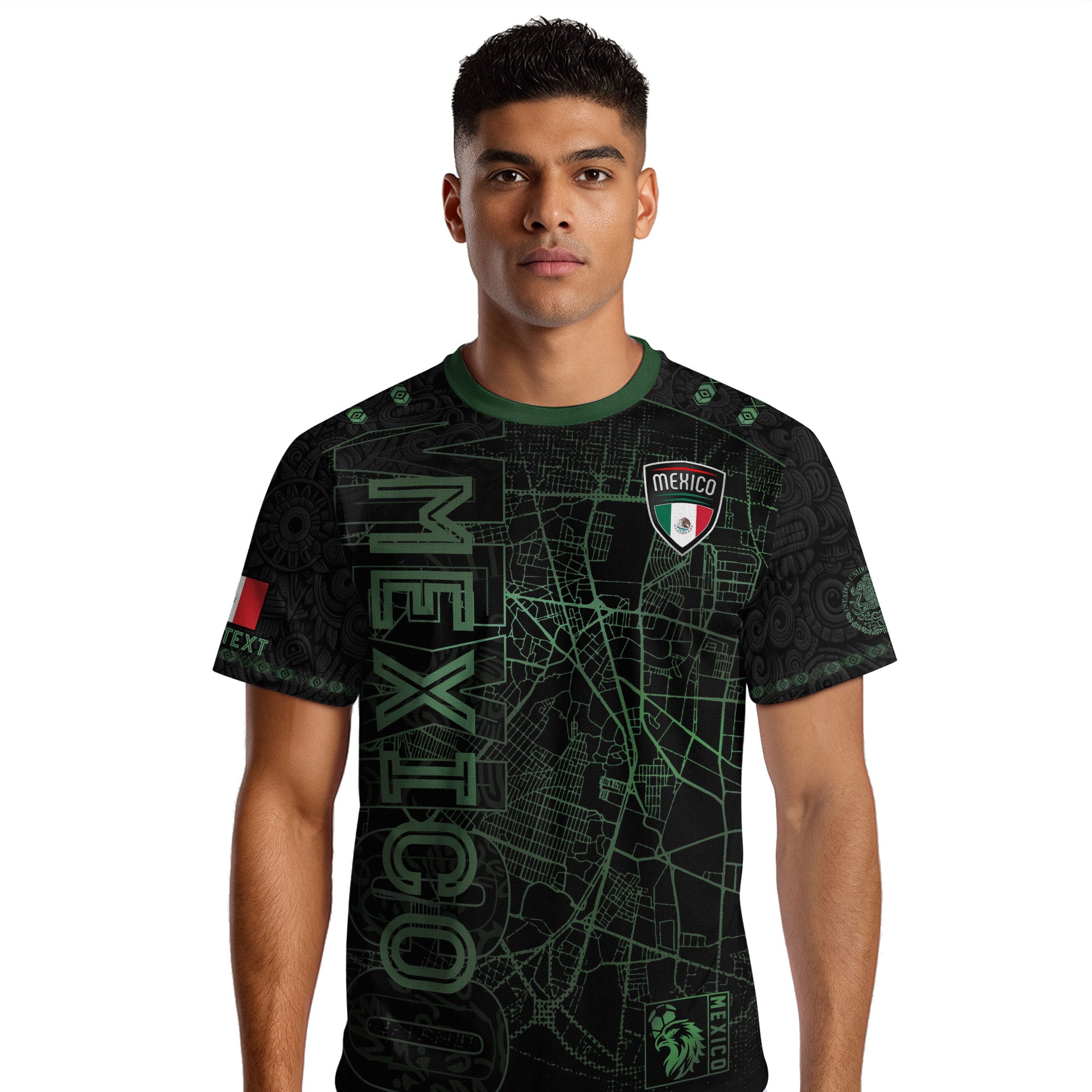 Custom Mexico Soccer Jersey Black Green Modern Heritage Map Design