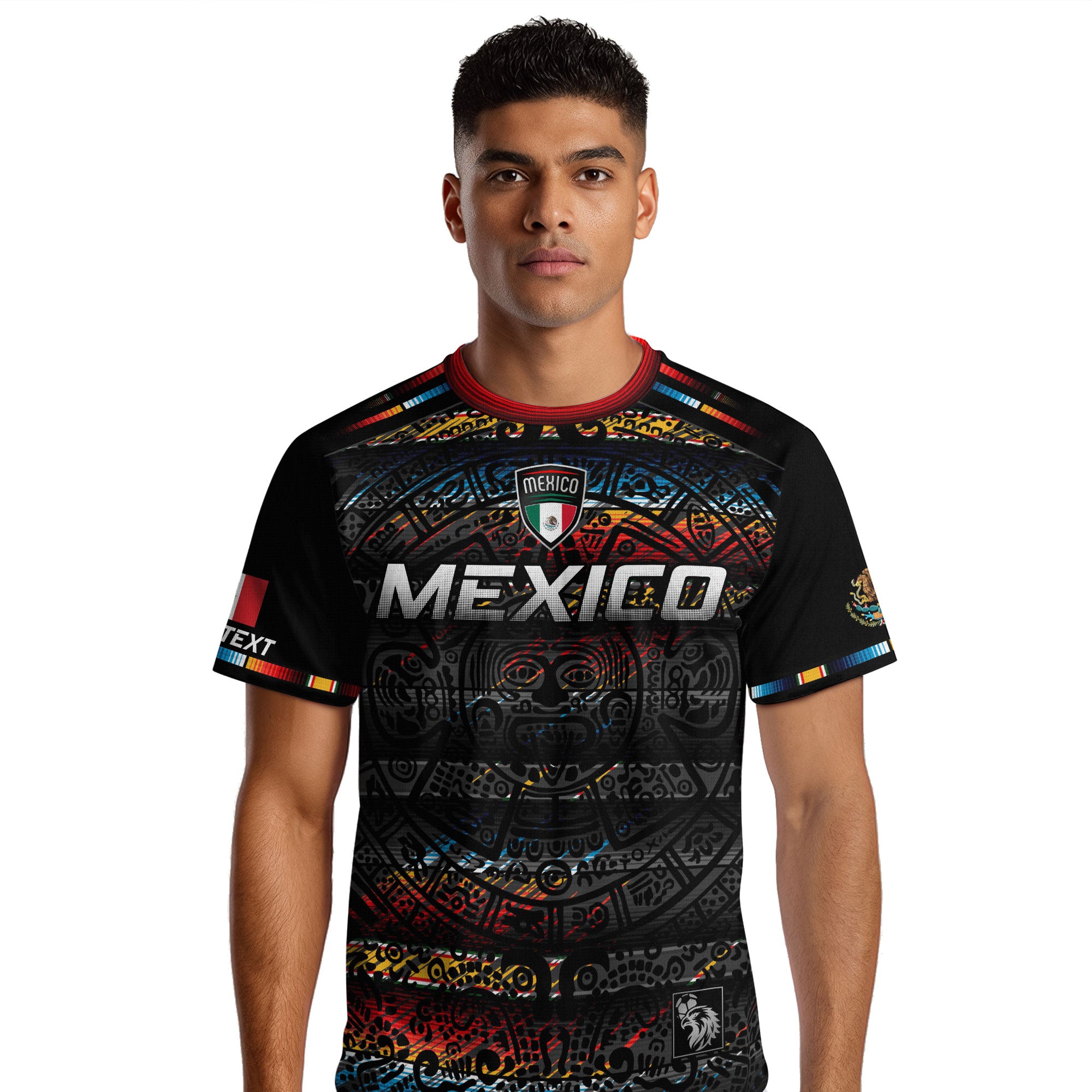 Custom Mexico Soccer Jersey Black Modern Aztec Calendar Design