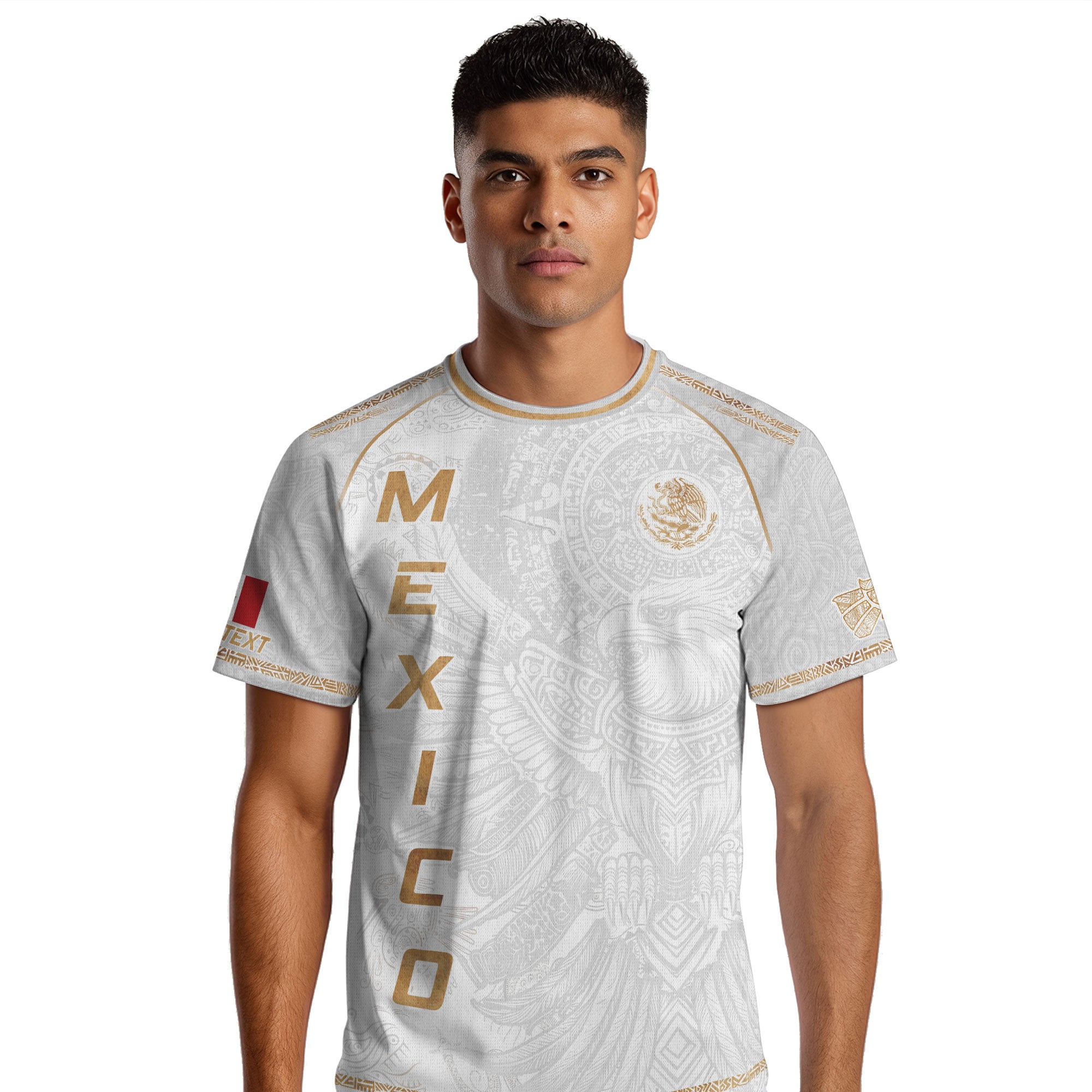Custom Mexico Soccer Jersey White Gold Heritage Aztec Eagle Design