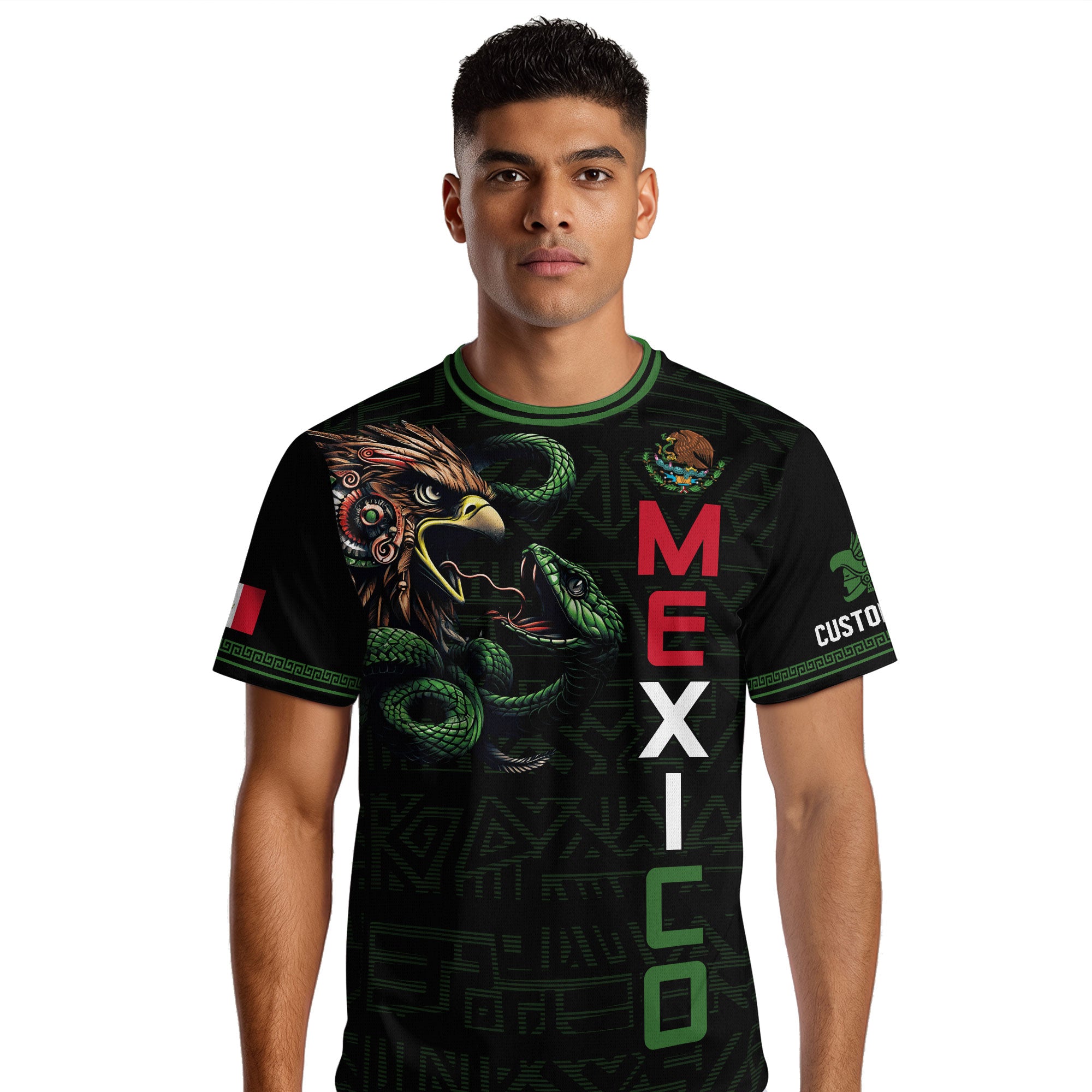 Custom Mexico Black Eagle and Snake Soccer Jersey