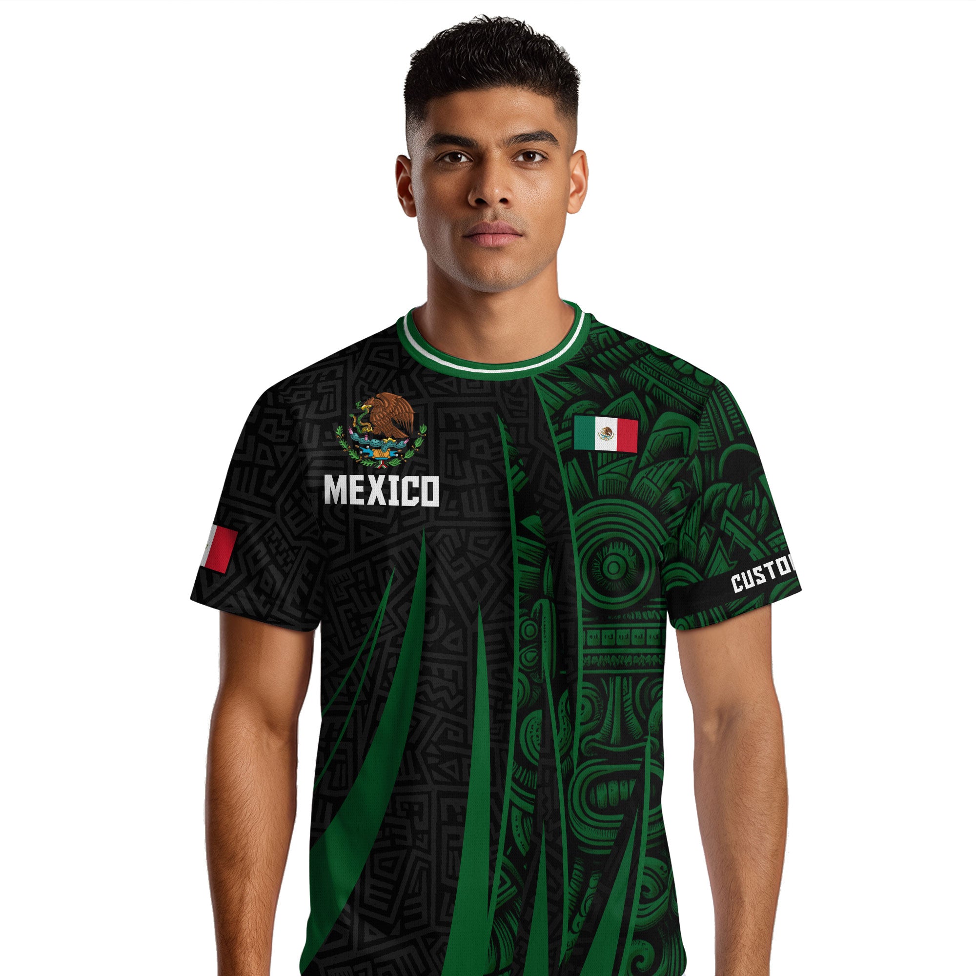 Custom Mexico Aztec Green Stripes Soccer Jersey