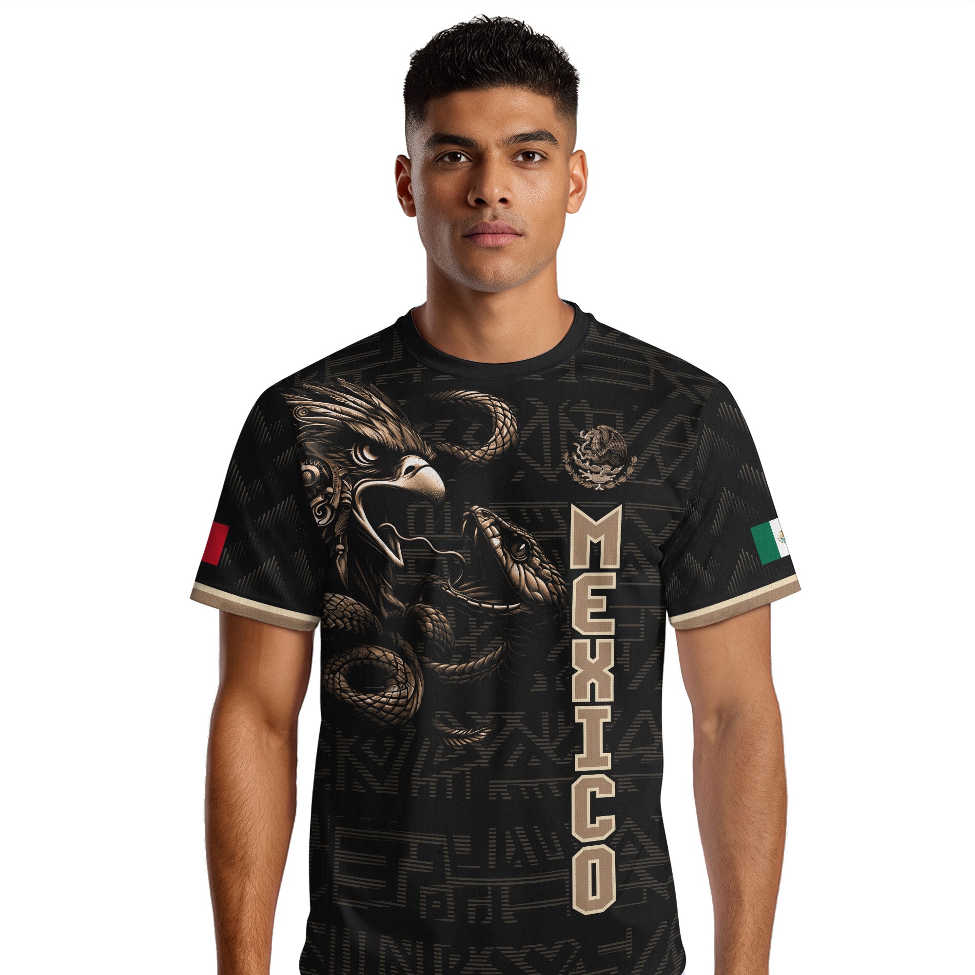 Mexico Soccer Jersey Black Gold Eagle Serpent Design