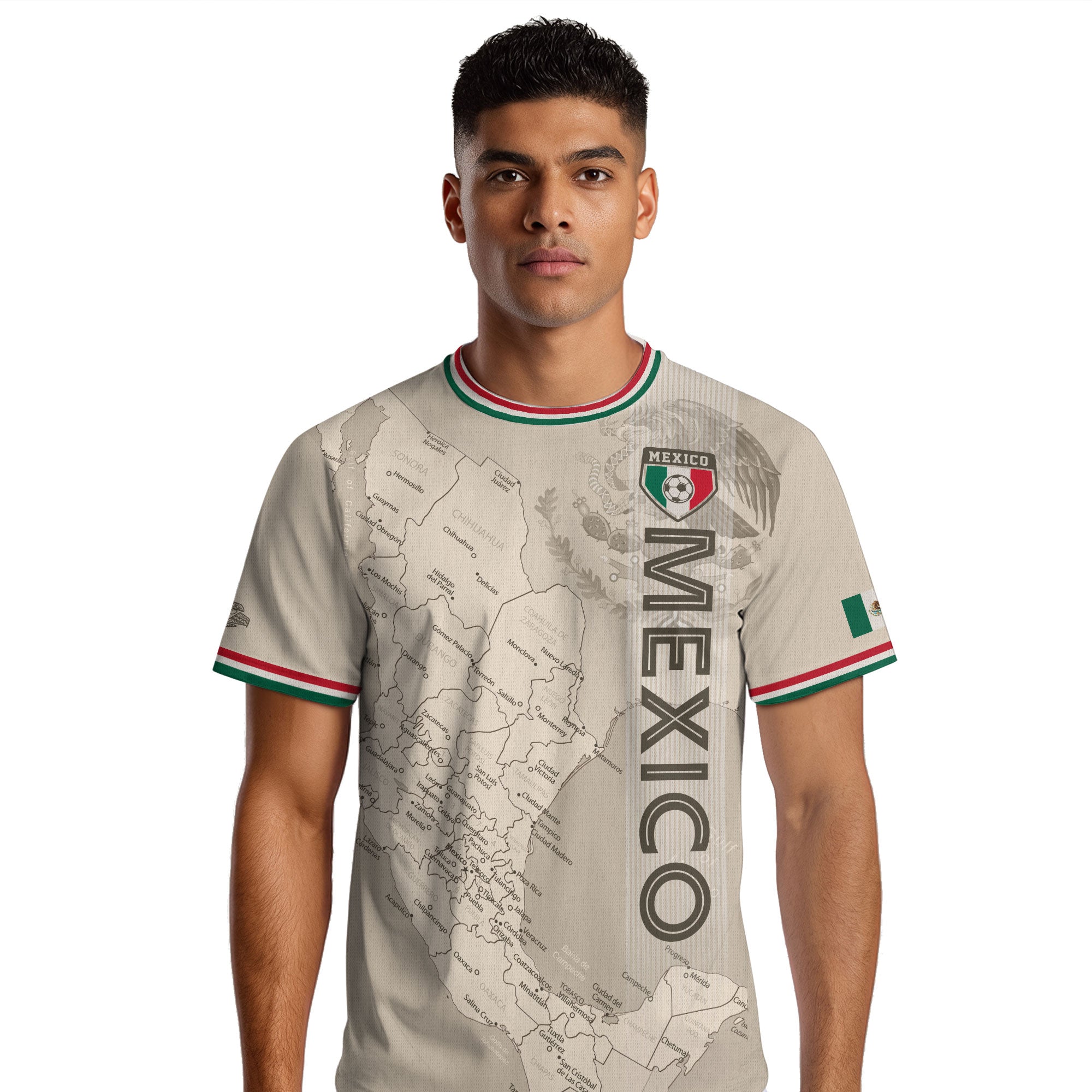 Beige Mexico Soccer Jersey with Map Inspired Design