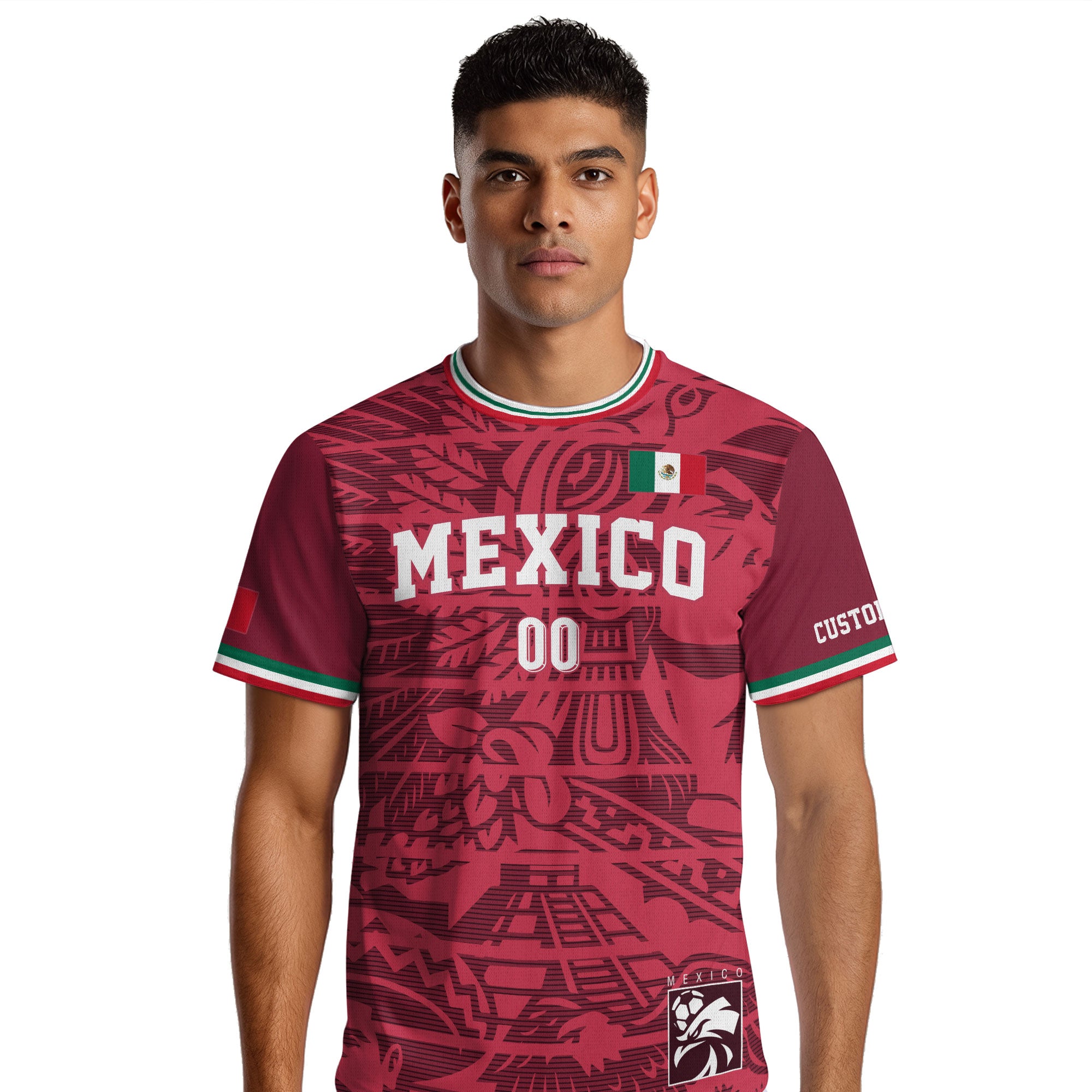 Custom Mexico Burgundy Aztec Pattern Design Soccer Jersey