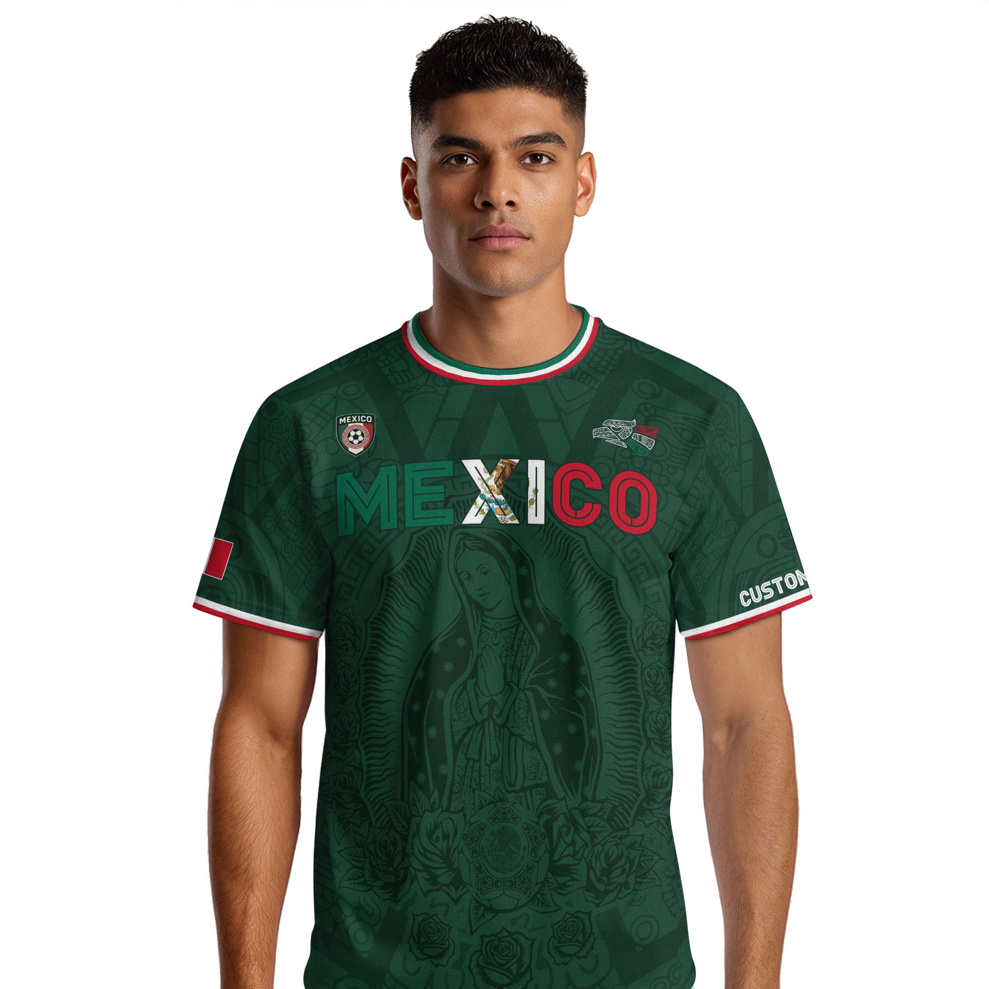 Custom Mexico Green Virgin of Guadalupe Soccer Jersey