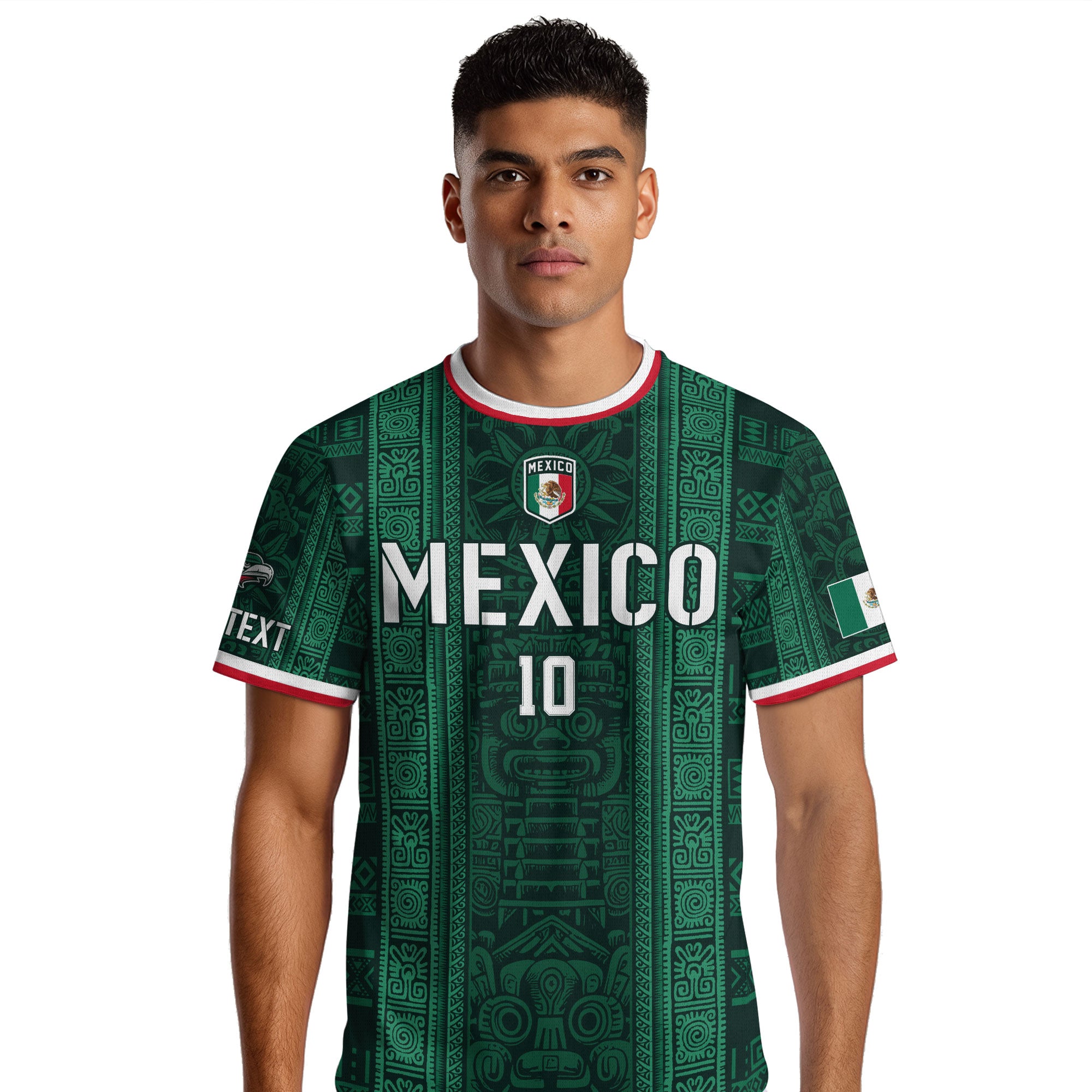Custom Soccer Jersey Mexico Green Aztec Tribal Pattern Design
