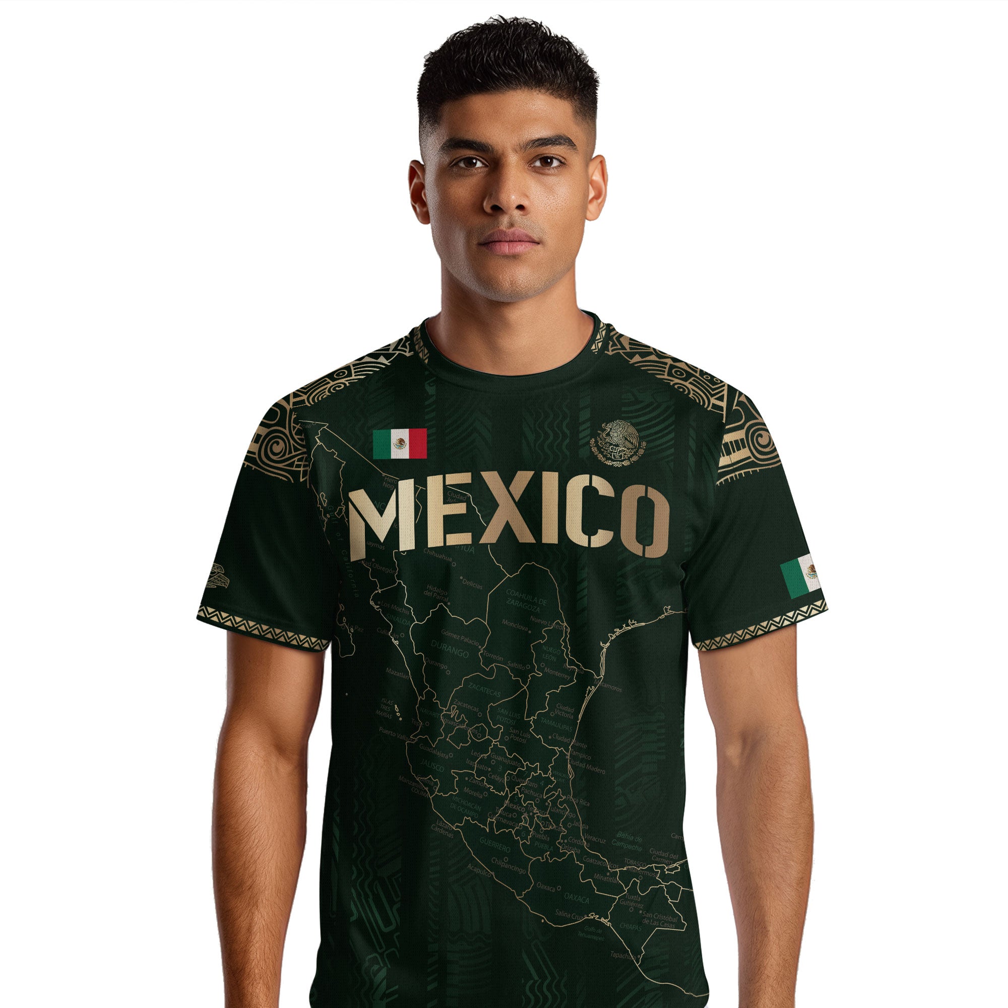 Mexico Soccer Jersey Green Heritage Map Golden Aztec Details
