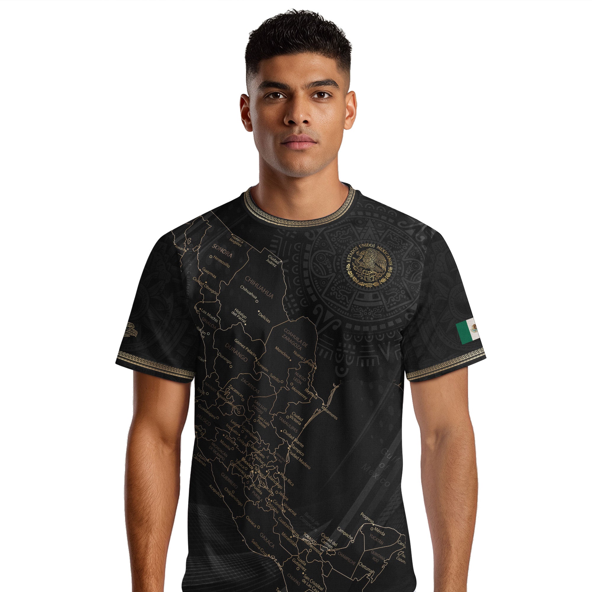 Mexico Soccer Jersey Black Aztec Sunstone Heritage Map Design
