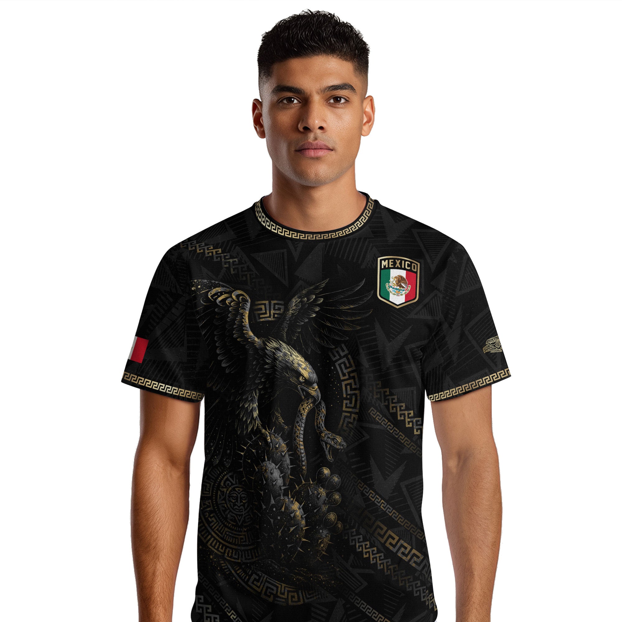 Mexico Soccer Jersey Black Aztec Eagle and Serpent Design