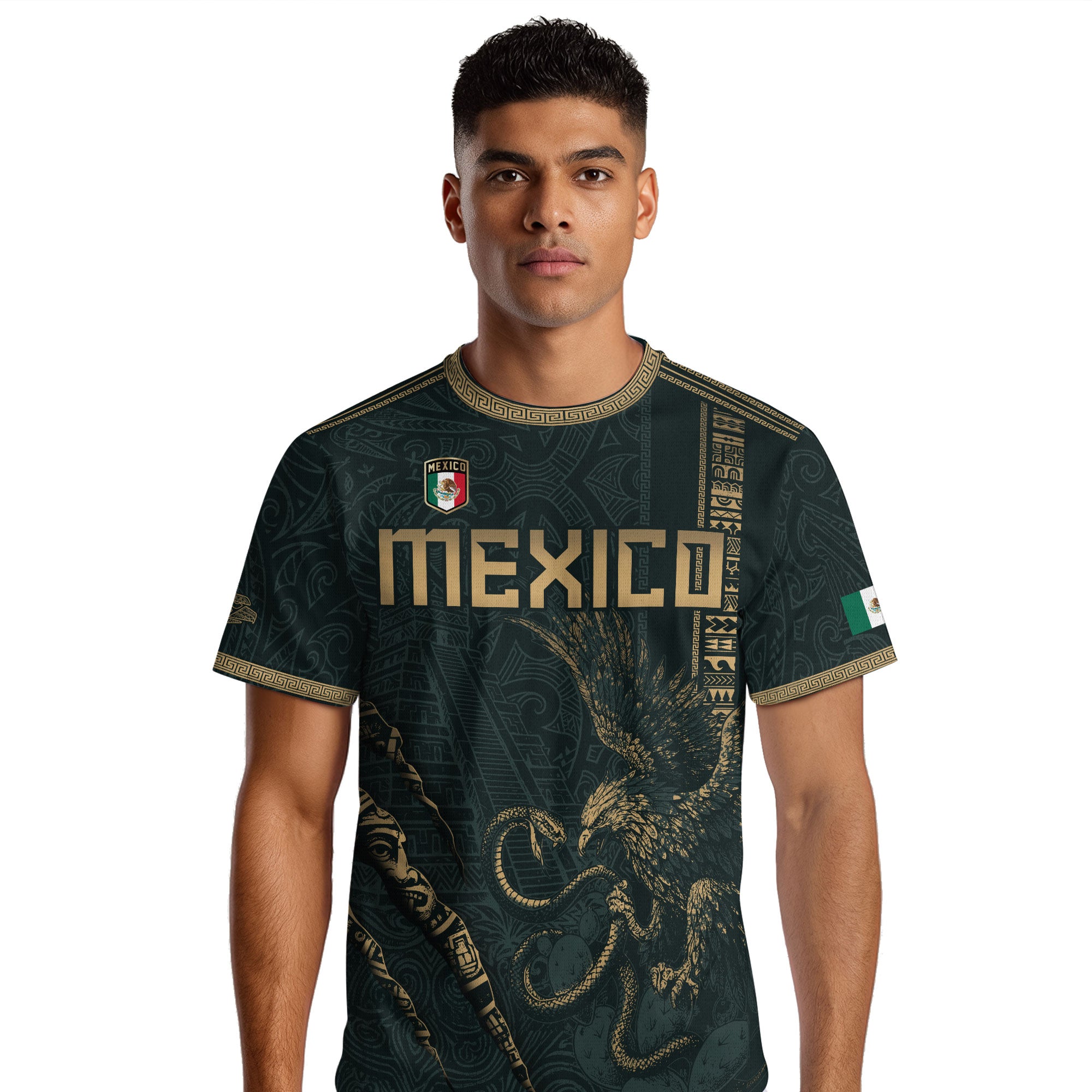 Mexico Soccer Jersey Dark Green Aztec Eagle and Warrior Claw Design