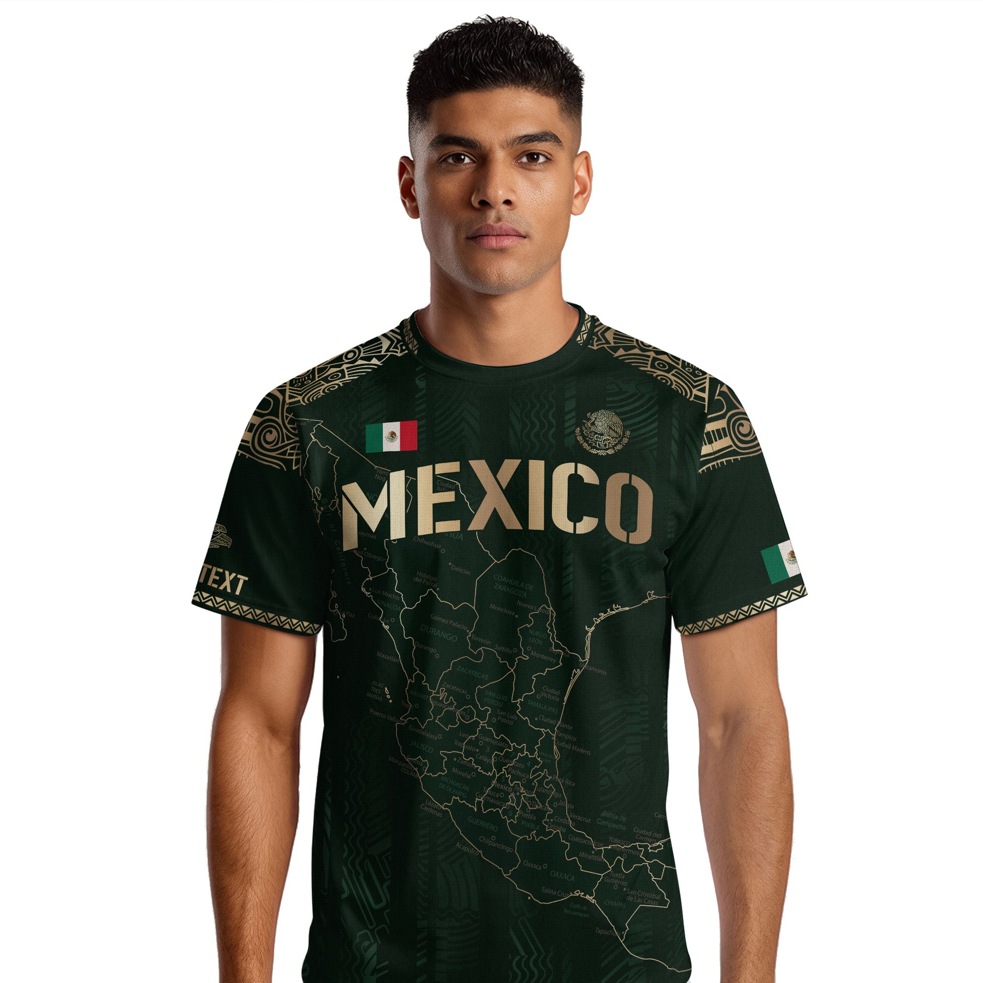 Custom Mexico Green Gold Map Aztec Heritage Soccer Jersey