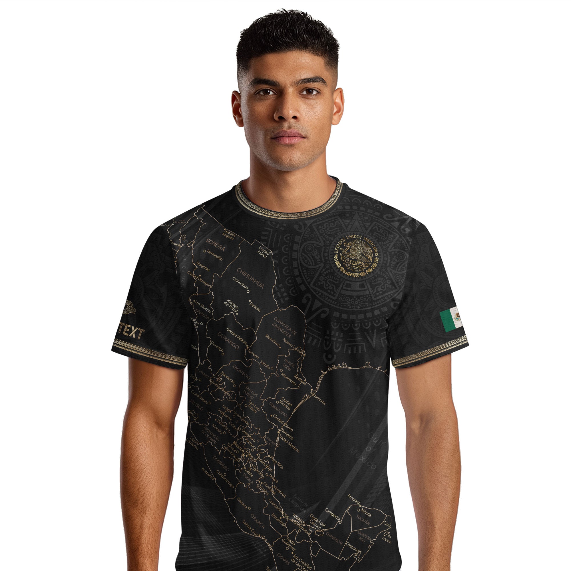 Custom Mexico Black Gold Map Aztec Eagle Heritage Soccer Jersey