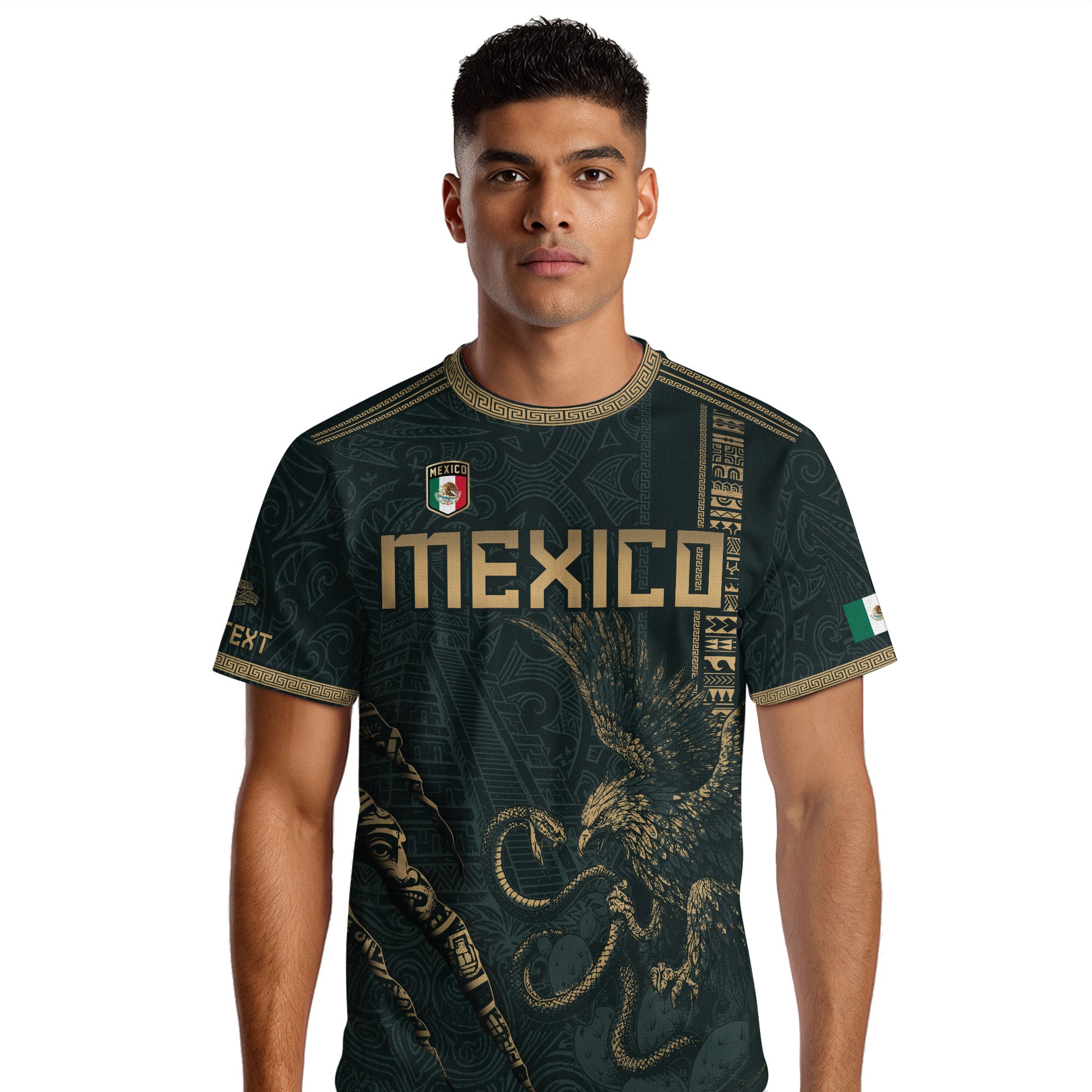 Custom Mexico Green Gold Eagle Claw Aztec Warrior Heritage Soccer Jersey