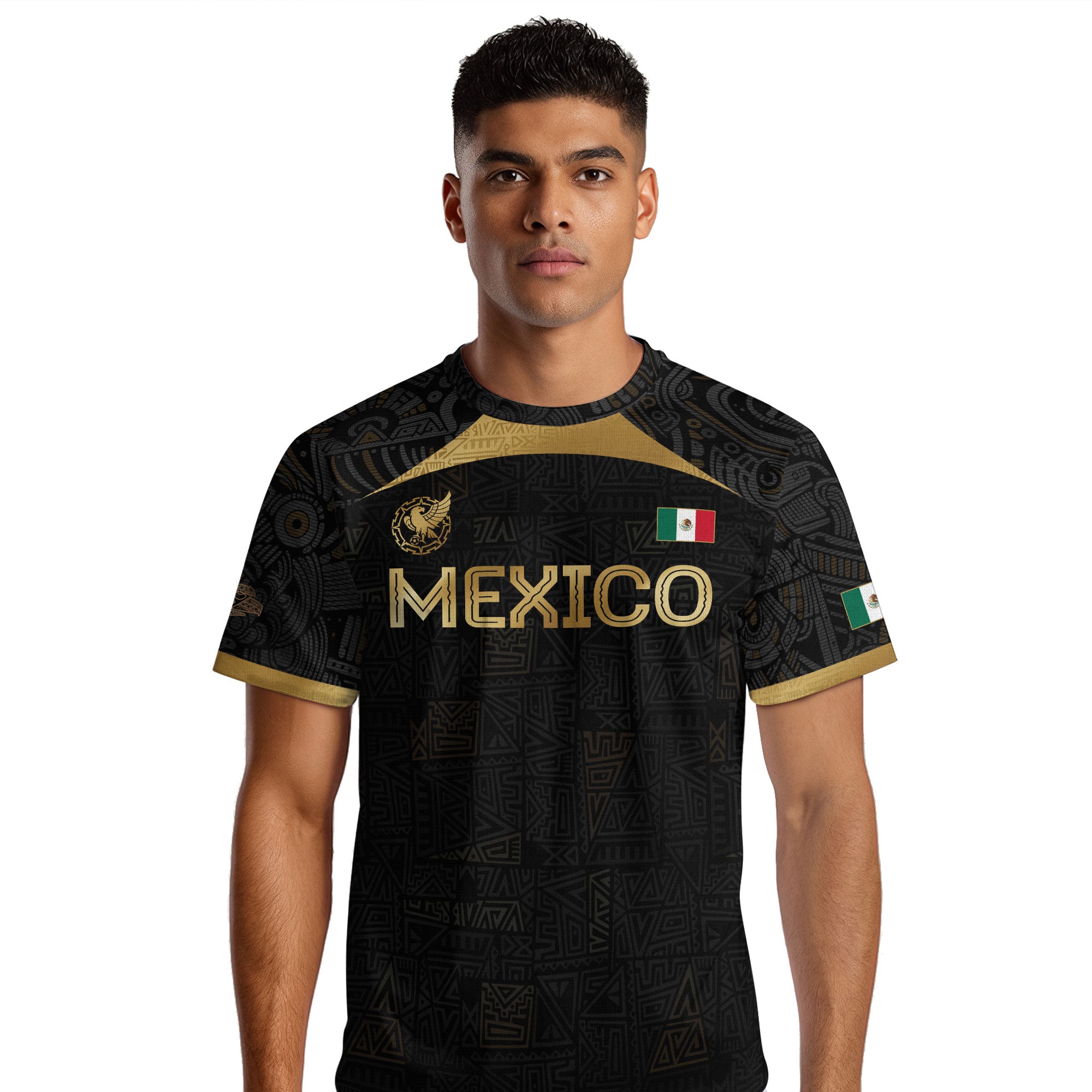 Mexico Black Gold Aztec Pattern Heritage Soccer Jersey
