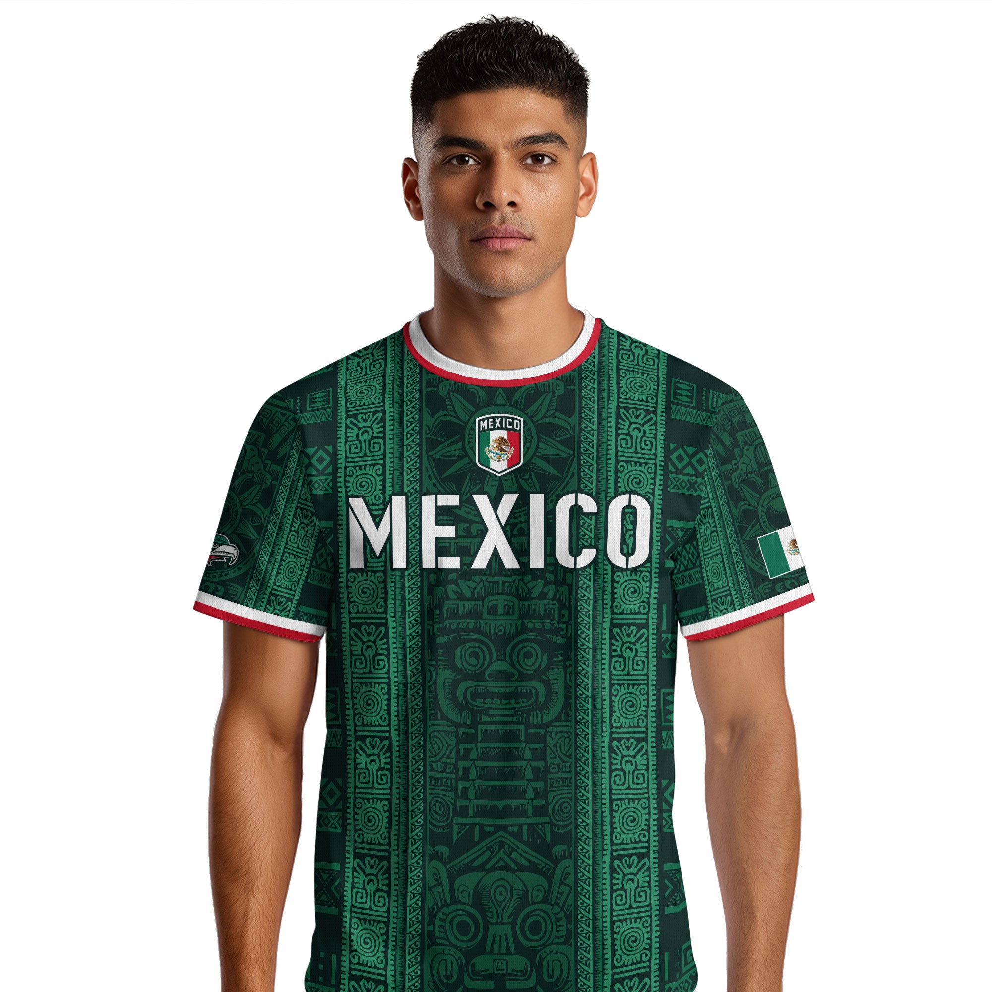 Mexico Green Aztec Warrior Pattern Heritage Soccer Jersey