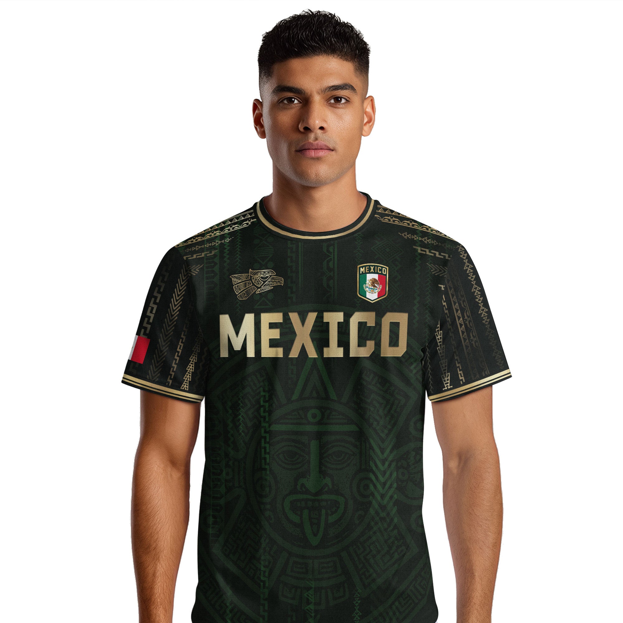 Mexico Green Gold Aztec Sun God Heritage Soccer Jersey