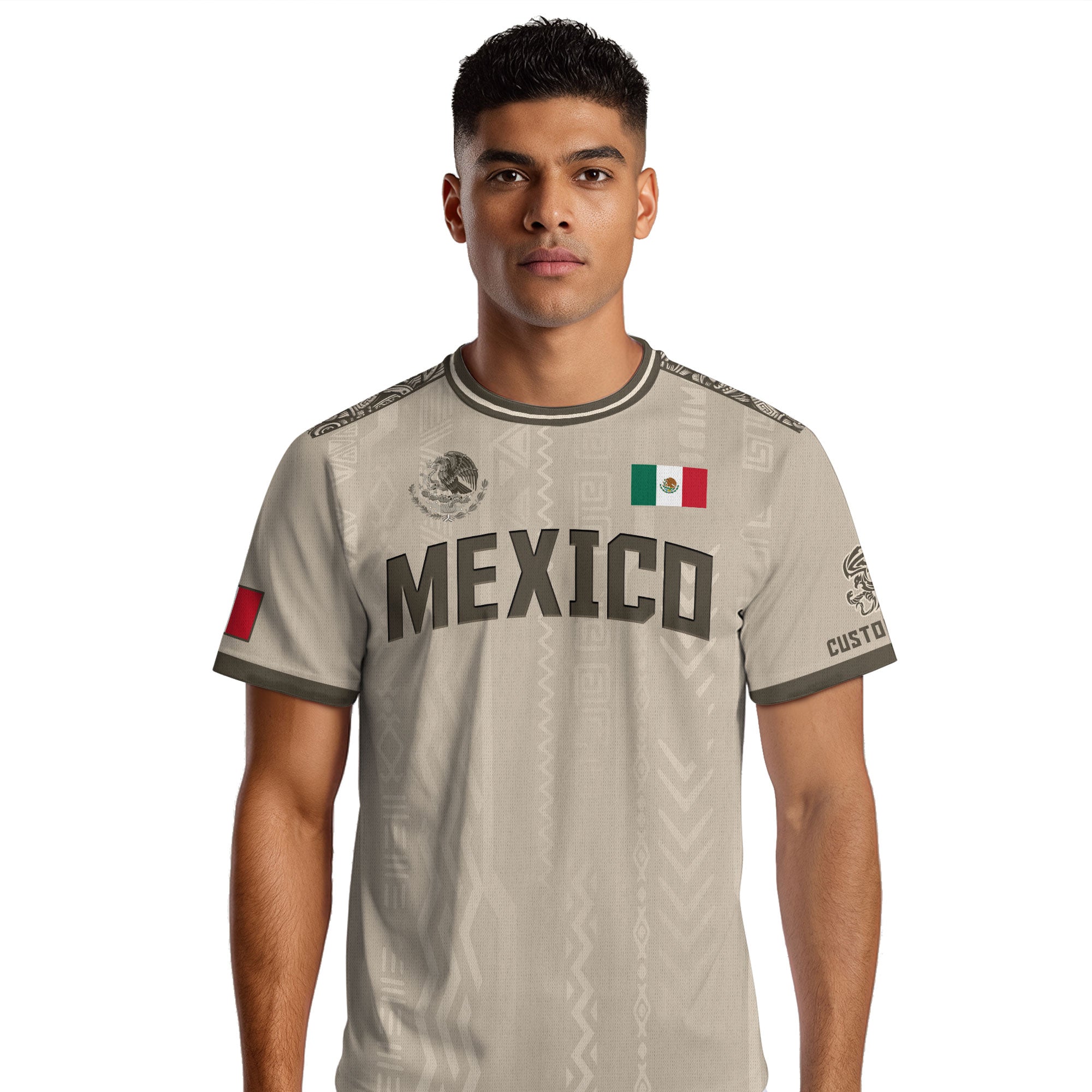 Custom Mexico Aztec Heritage Soccer Jersey Beige Eagle Pride Culture Roots Shirt