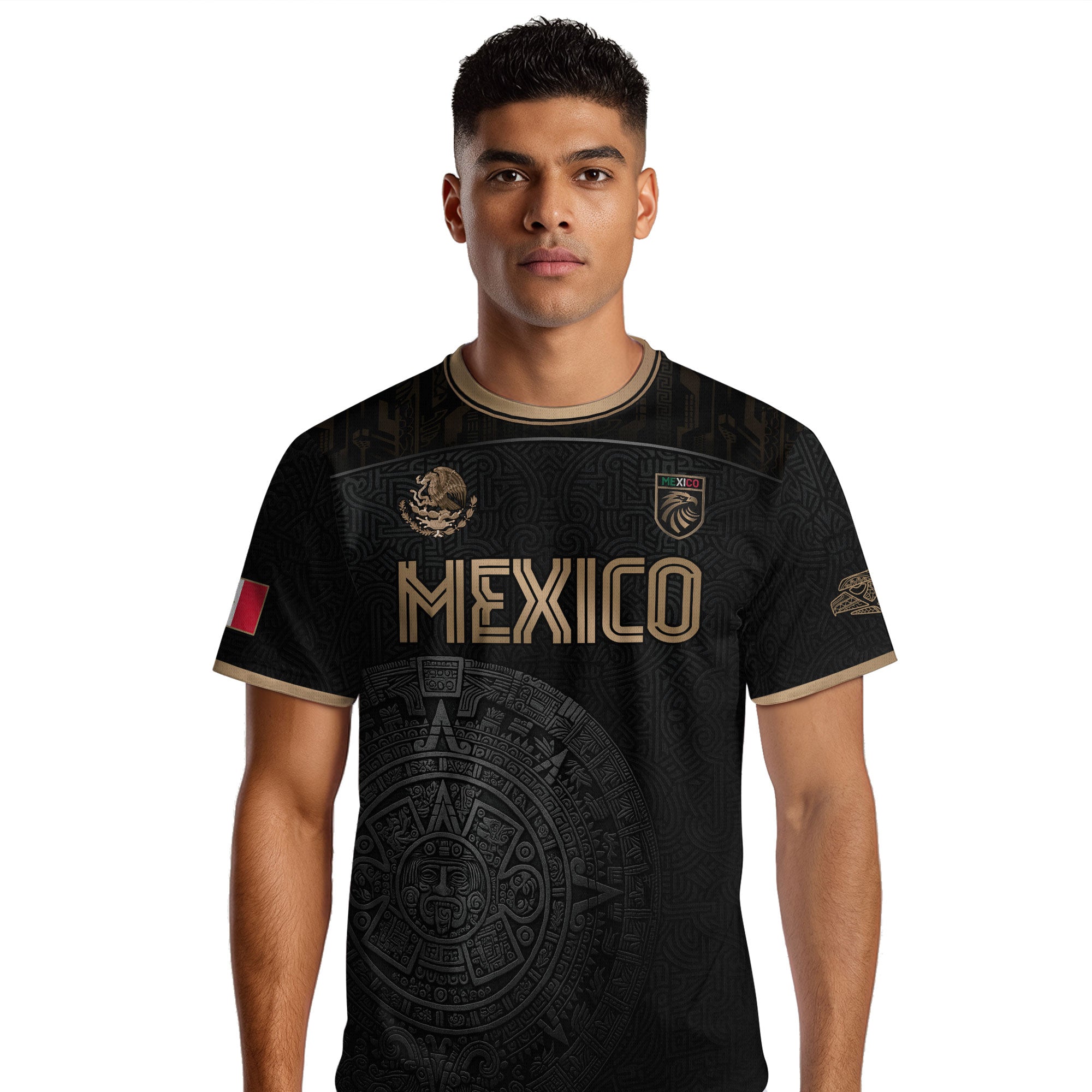 Mexico Black Gold Aztec Calendar Heritage Soccer Jersey