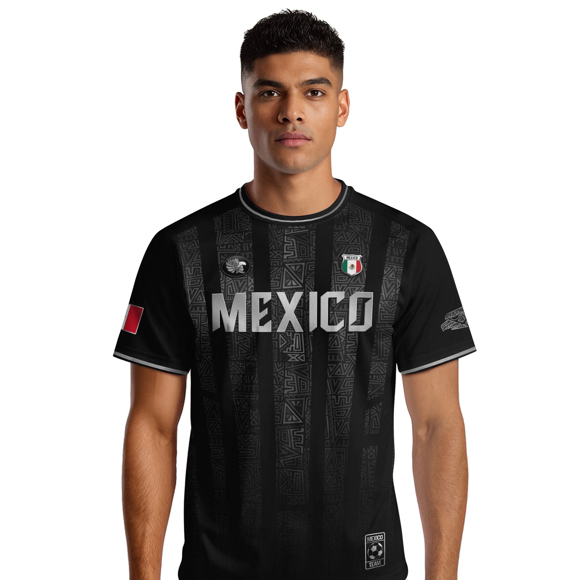 Mexico Black Silver Aztec Pattern Heritage Soccer Jersey