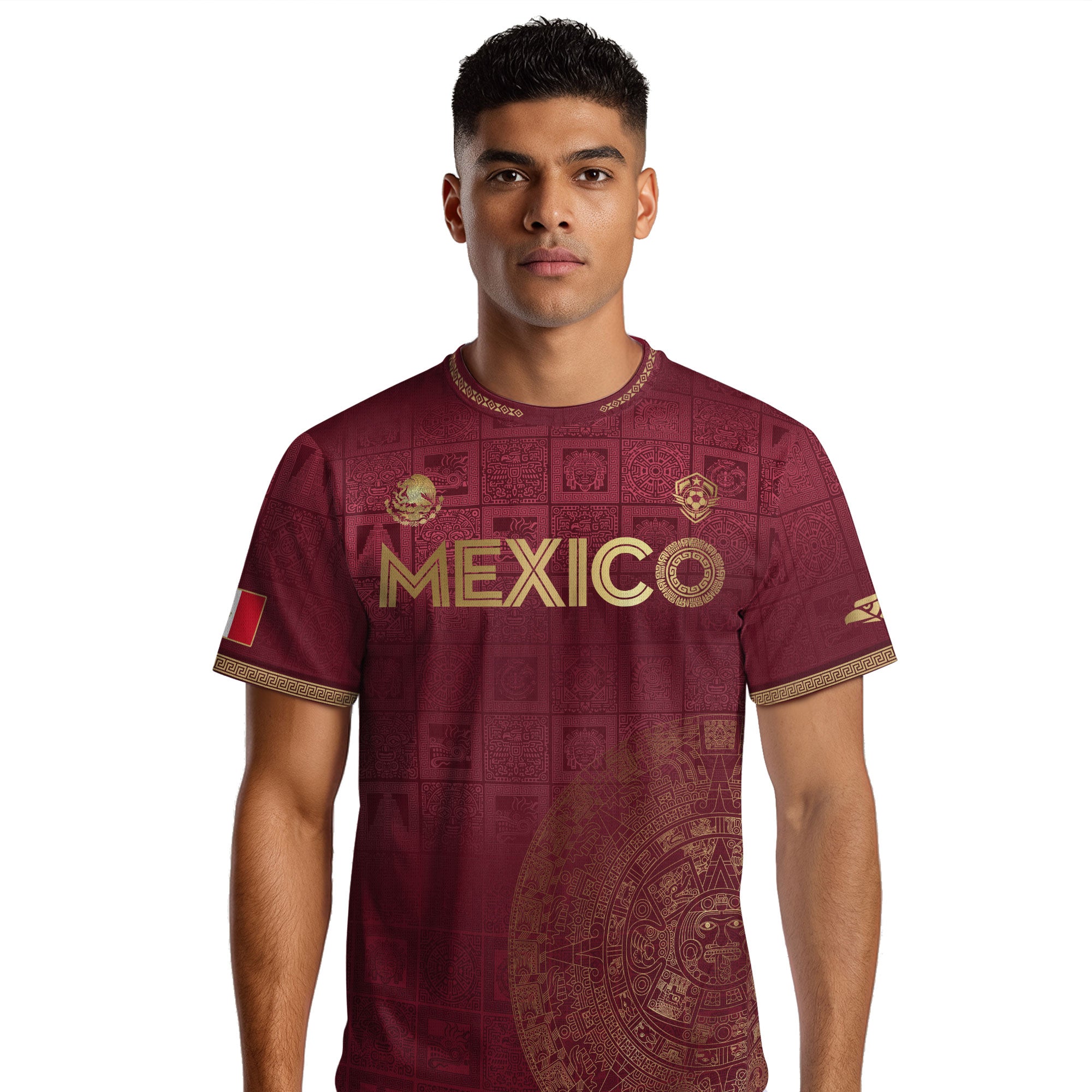 Mexico Red Gold Aztec Calendar Heritage Soccer Jersey