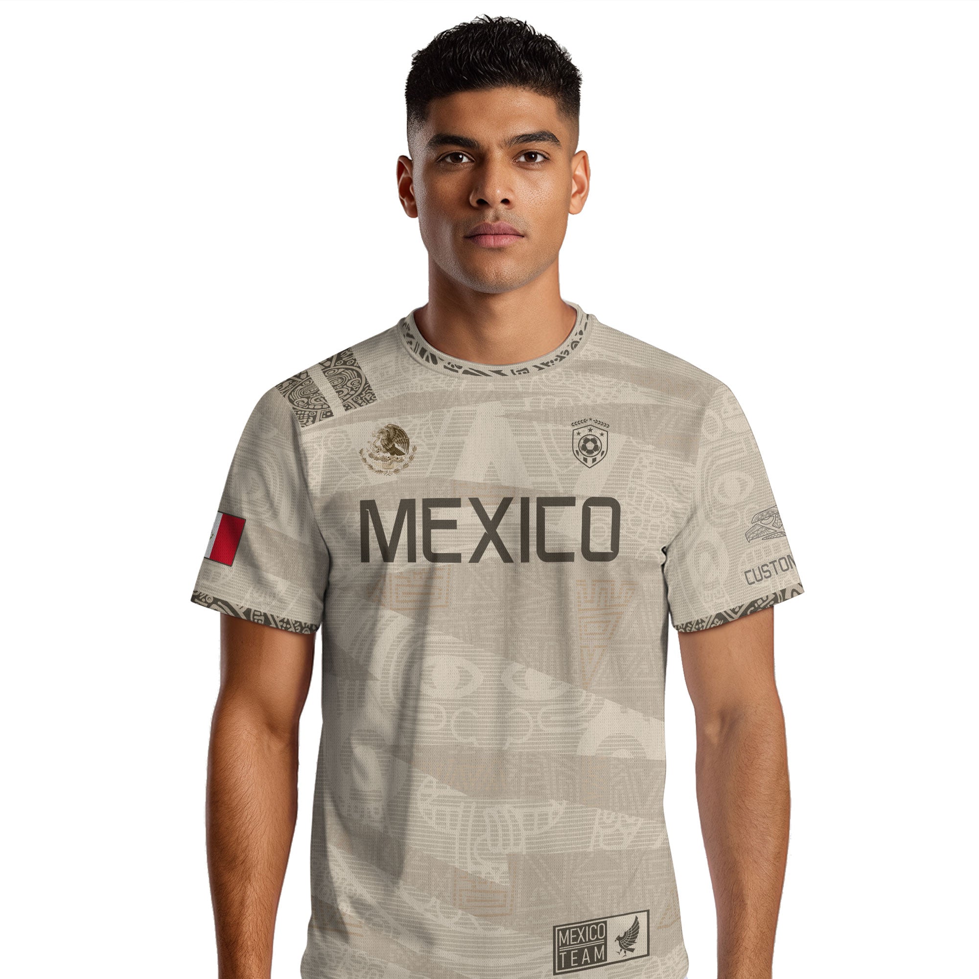 Custom Mexico Beige Aztec Pattern Soccer Jersey