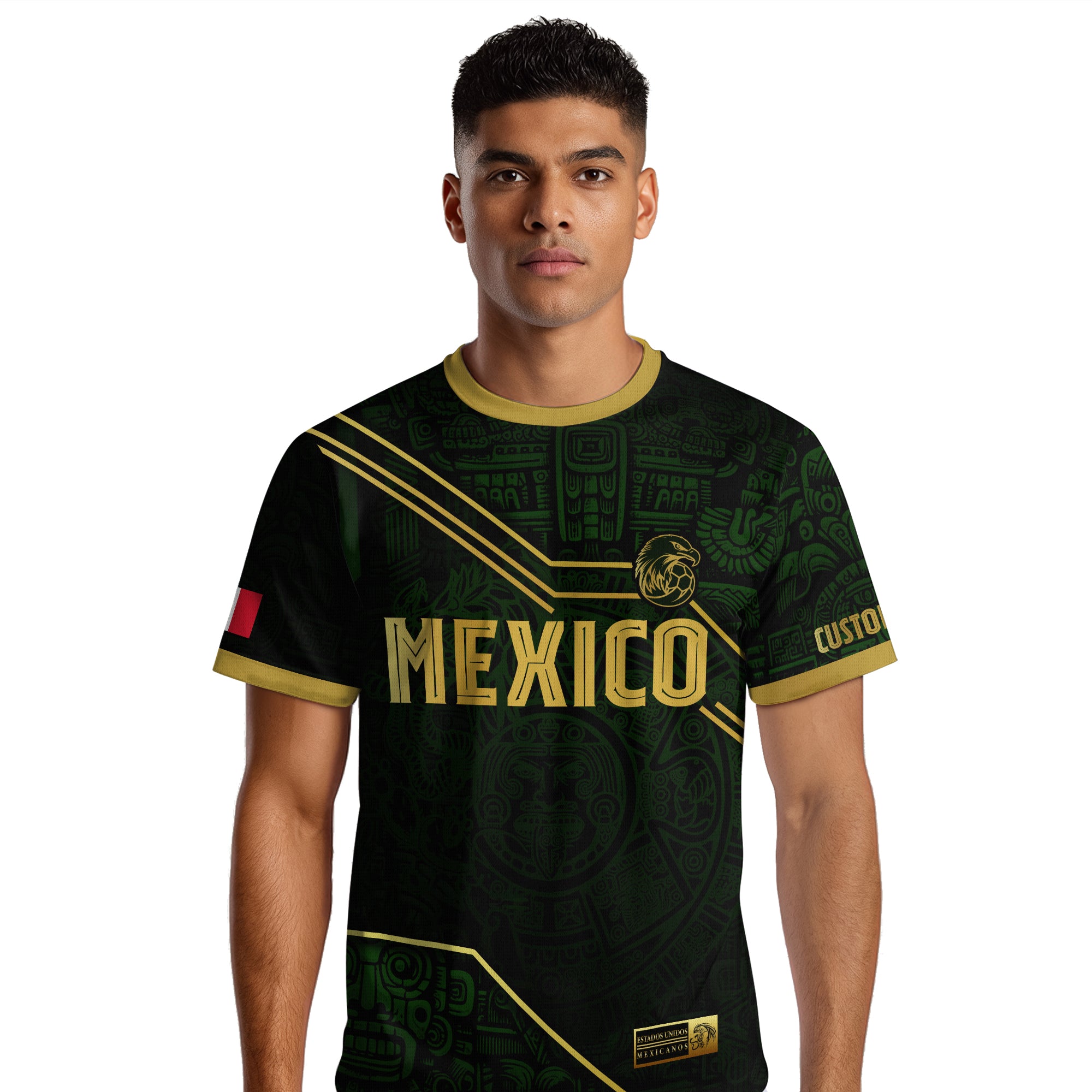 Custom Mexico Jersey Black Green Gold Aztec Heritage Design