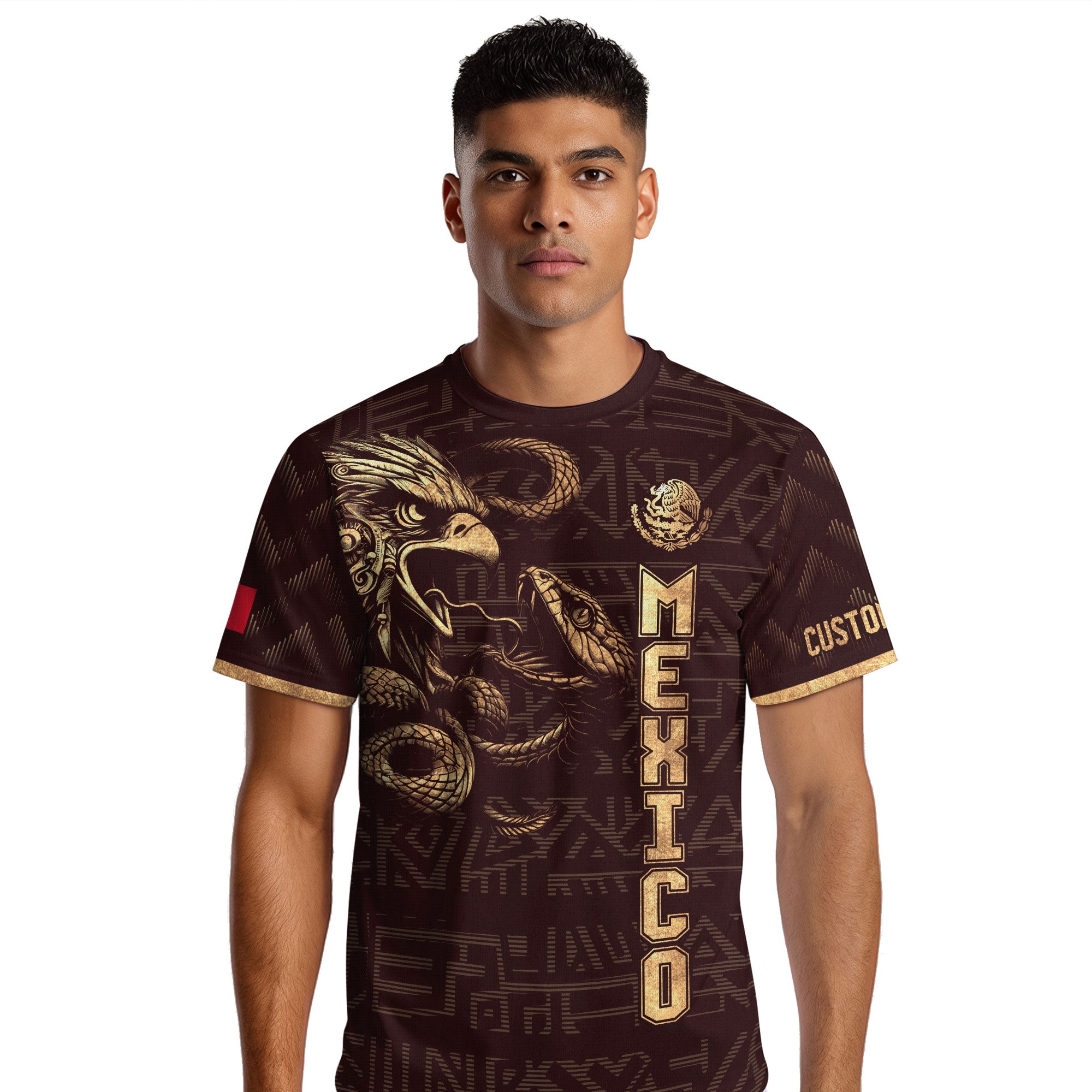 Custom Mexico Soccer Jersey Burgundy Gold Aztec Eagle Design