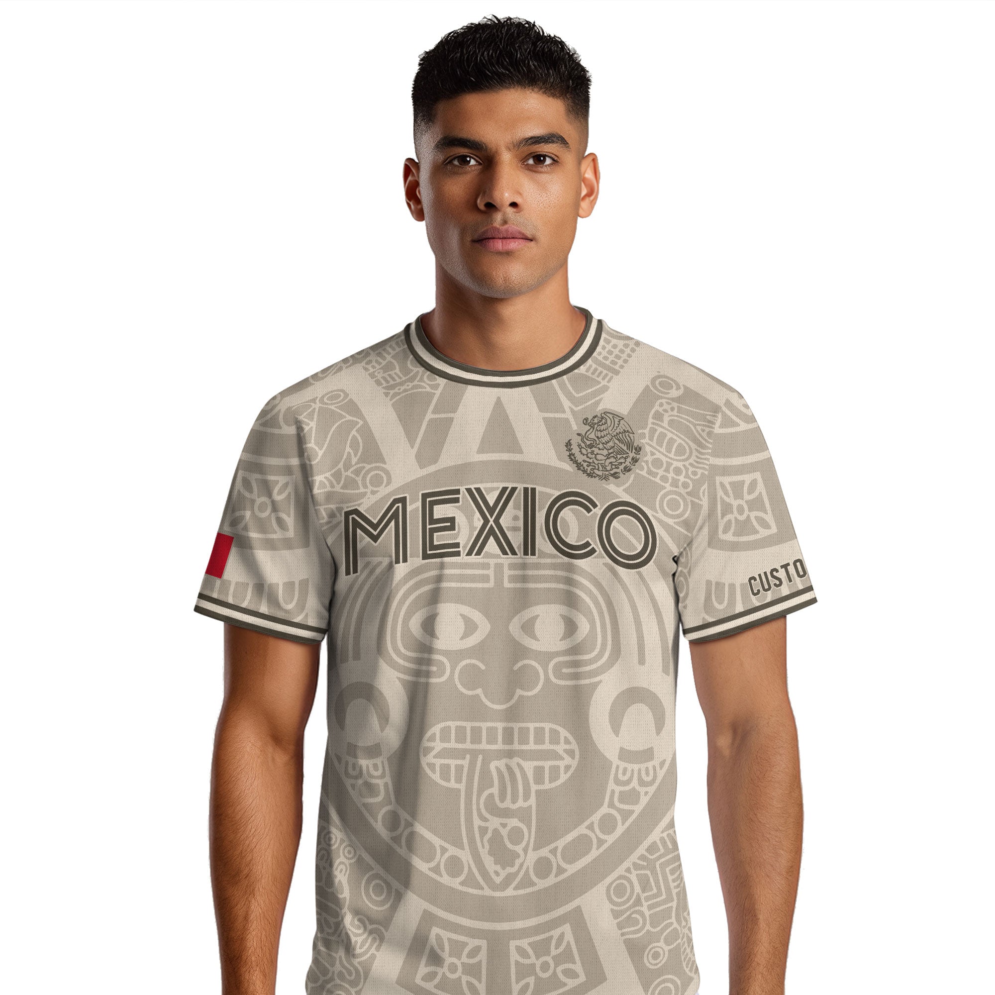 Custom Mexico Soccer Jersey Beige Brown Aztec Calendar Design