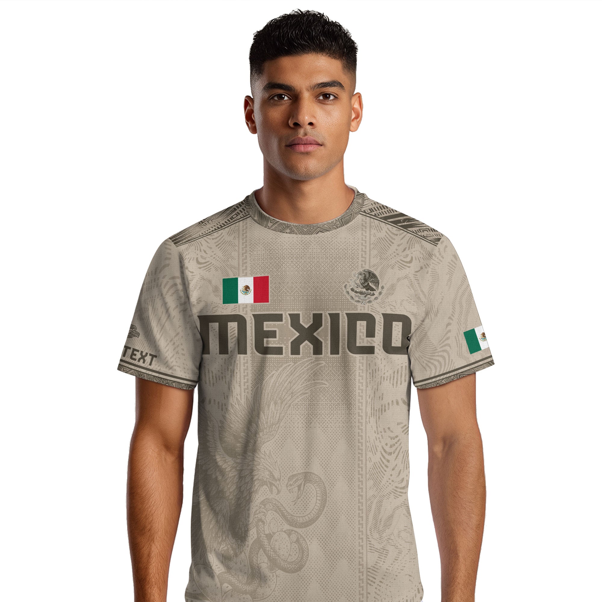 Custom Mexico Beige Eagle Aztec Calendar Soccer Jersey