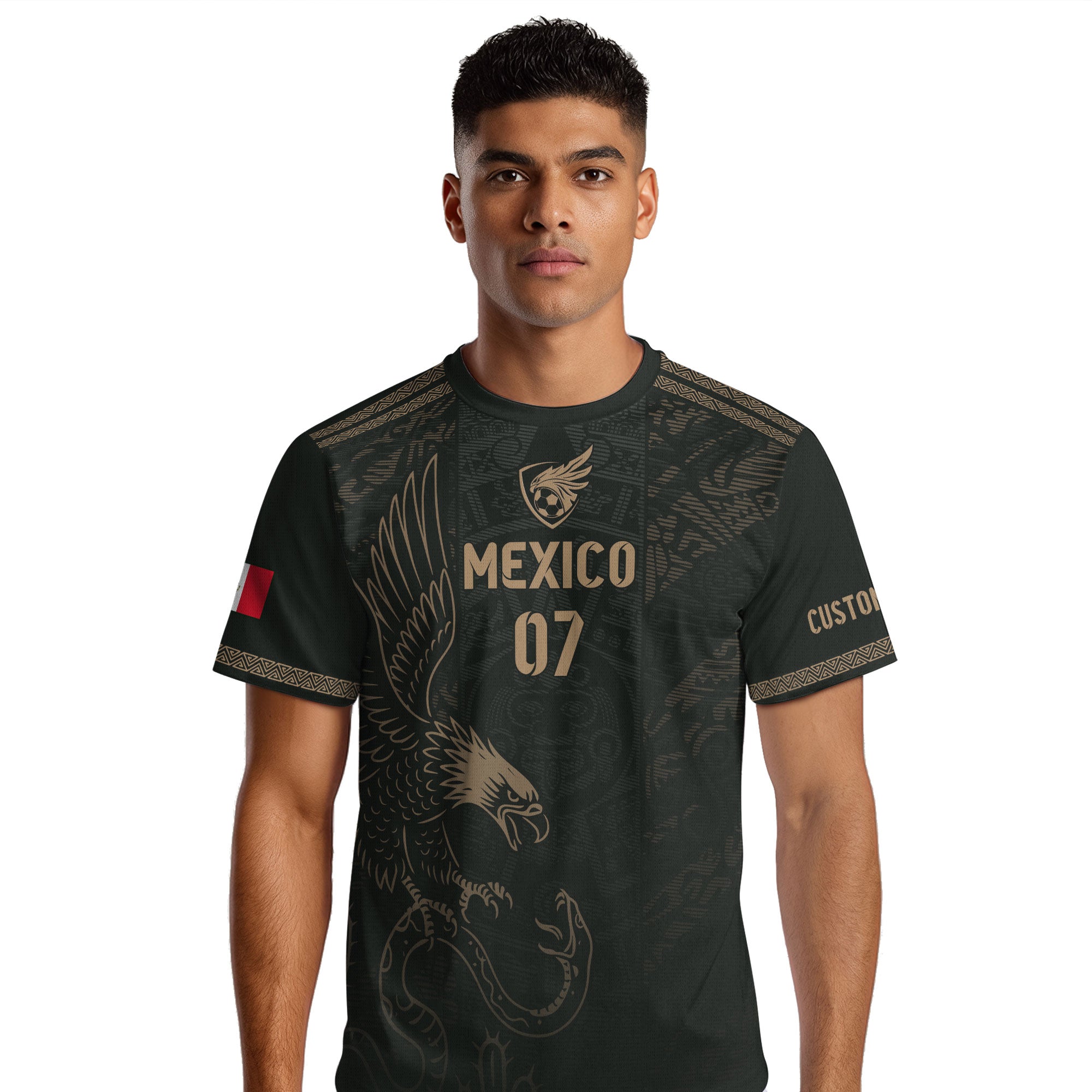 Custom Mexico Soccer Jersey Black Gold Eagle Design