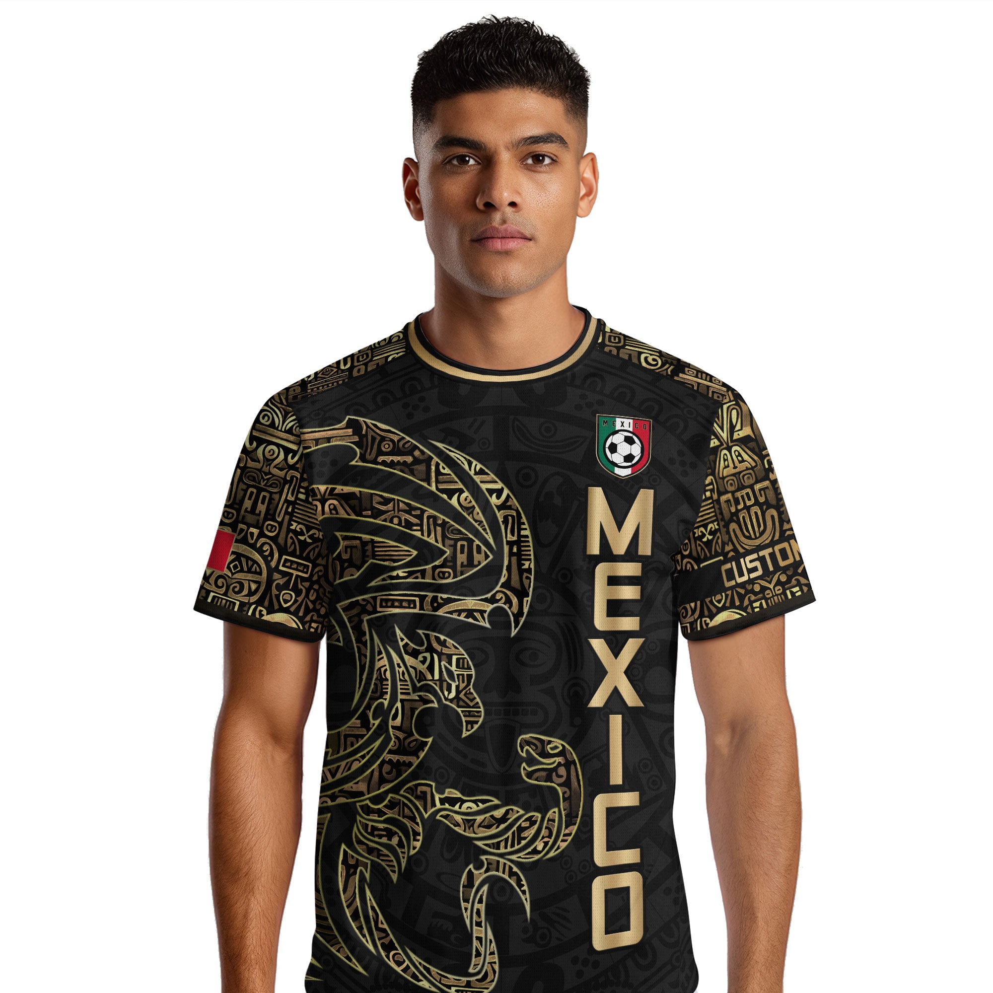 Custom Black Gold Mexico Jersey with Tribal Design