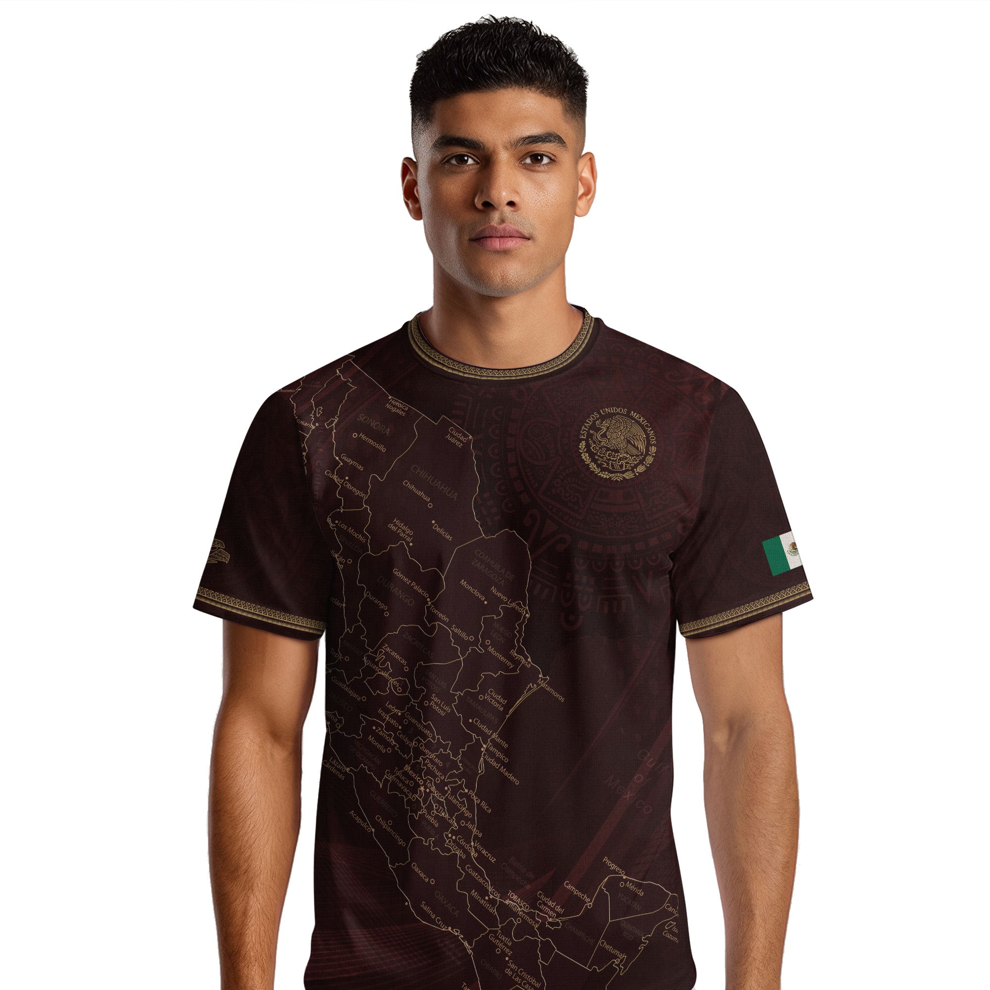 Mexico Burgundy Map Design Aztec Heritage Pride Soccer Jersey