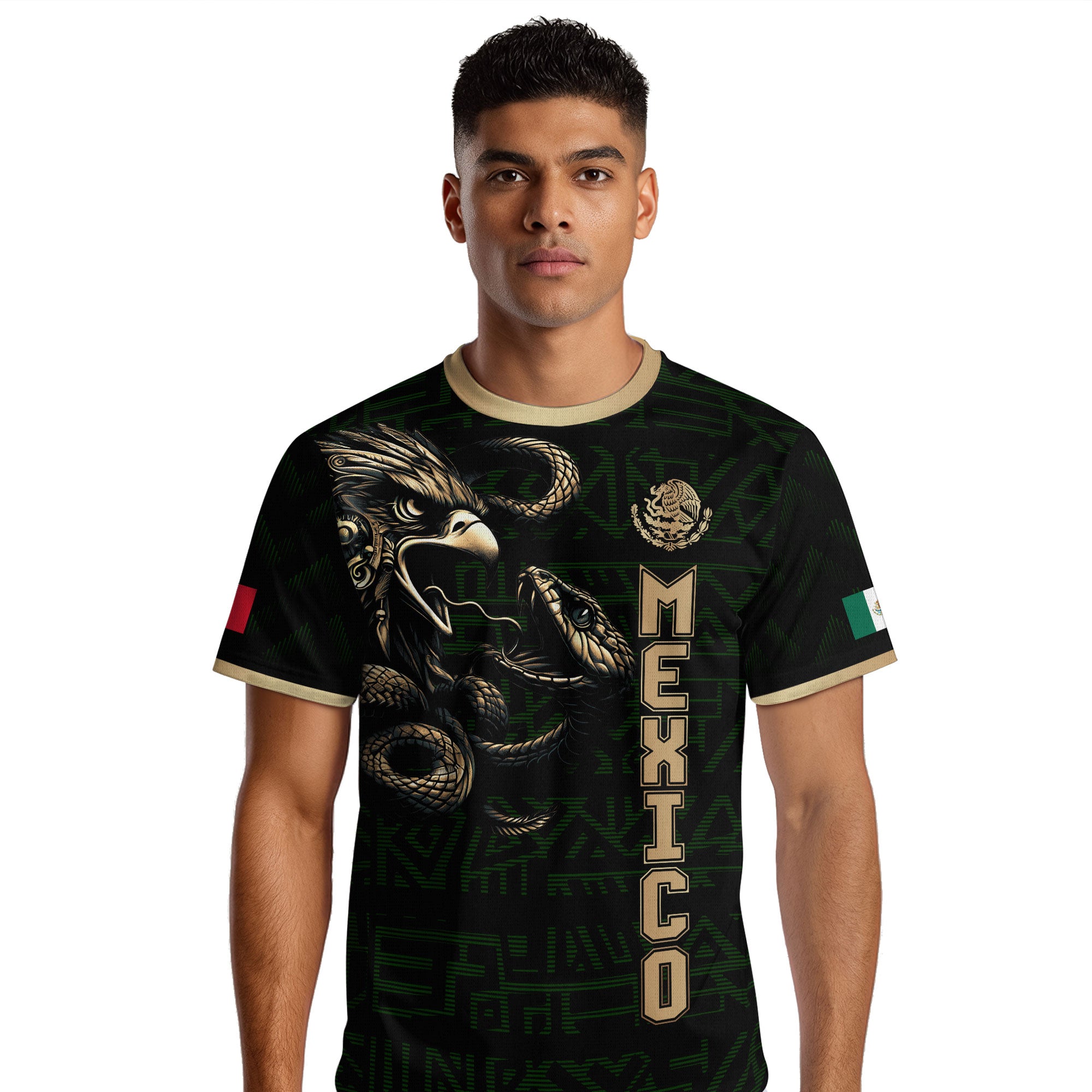 Mexico Black Gold Aztec Eagle Serpent Soccer Jersey