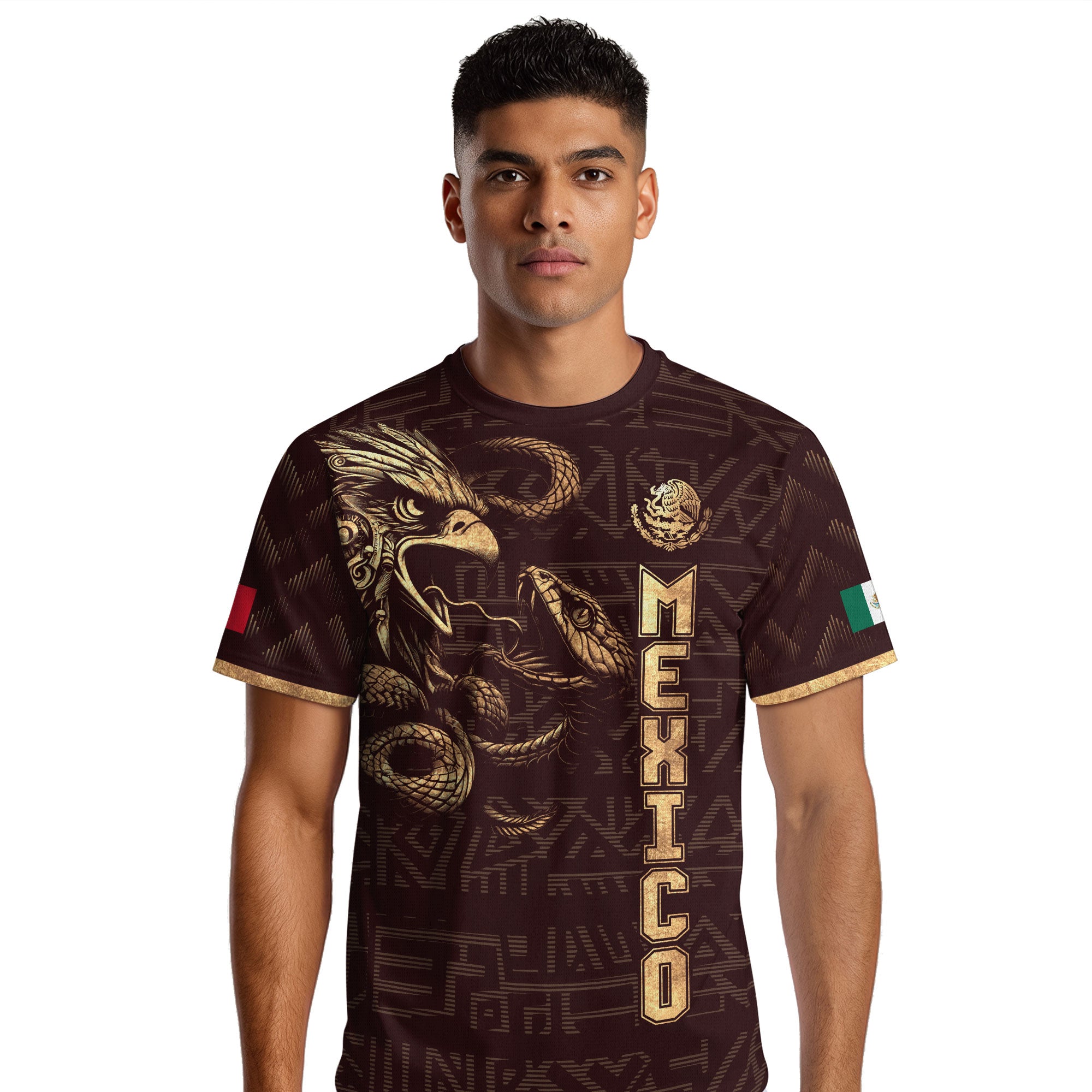 Mexico Burgundy Gold Aztec Eagle Serpent Soccer Jersey