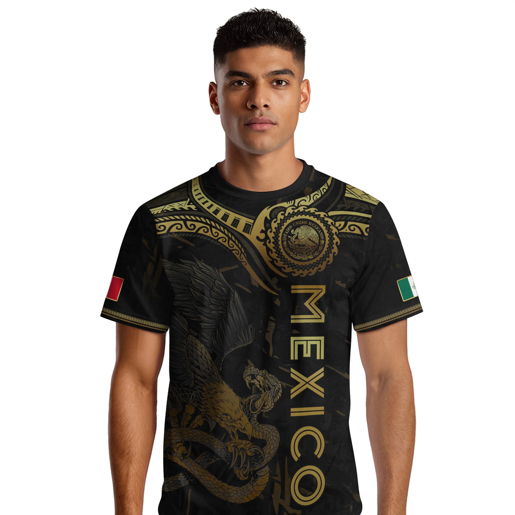Mexico Soccer Jersey Black Gold Eagle Serpent Aztec Design