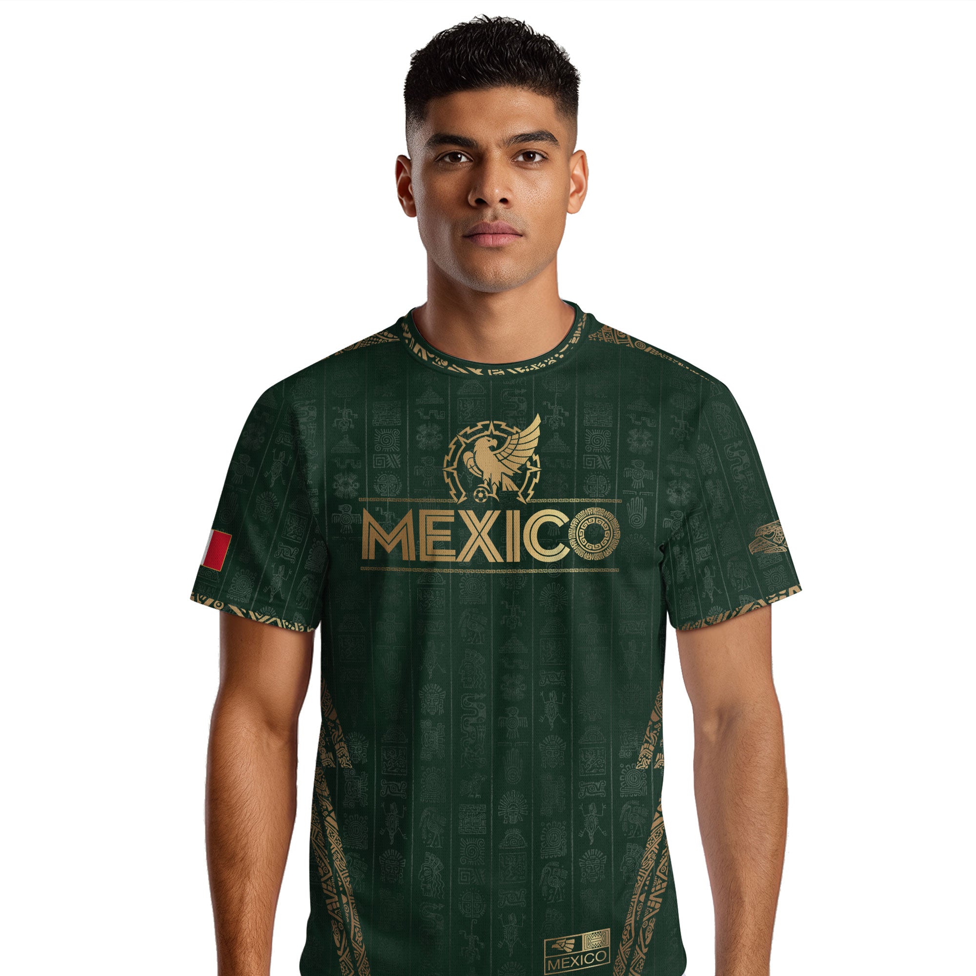 Mexico Green Aztec Pattern Eagle Emblem Heritage Soccer Jersey