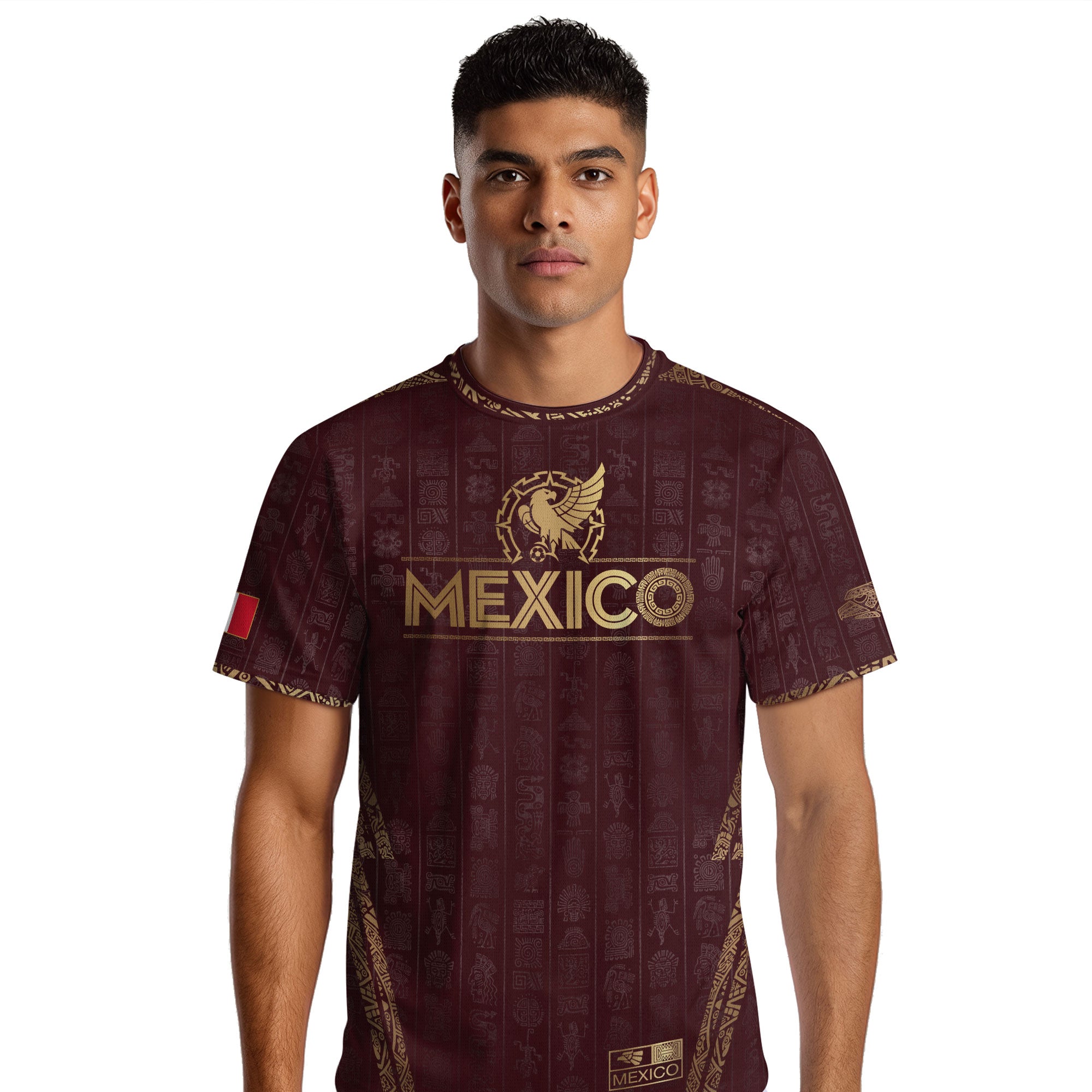Mexico Burgundy Aztec Eagle Emblem Heritage Pride Soccer Jersey