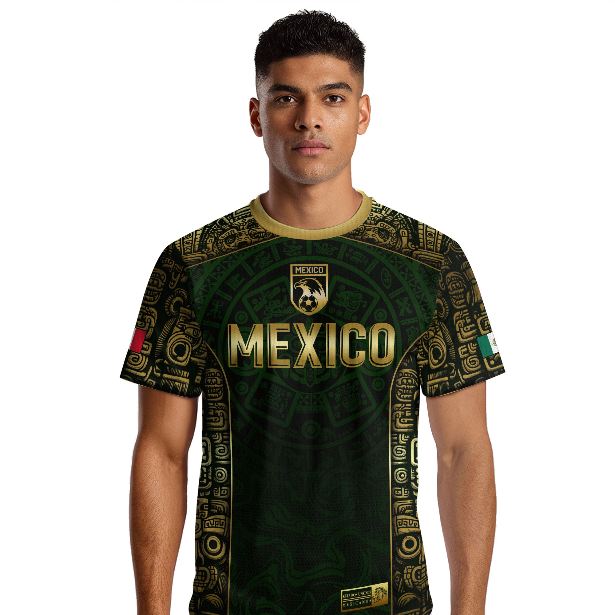 Mexico Aztec Green Gold Premium Eagle Emblem Football Soccer Jersey