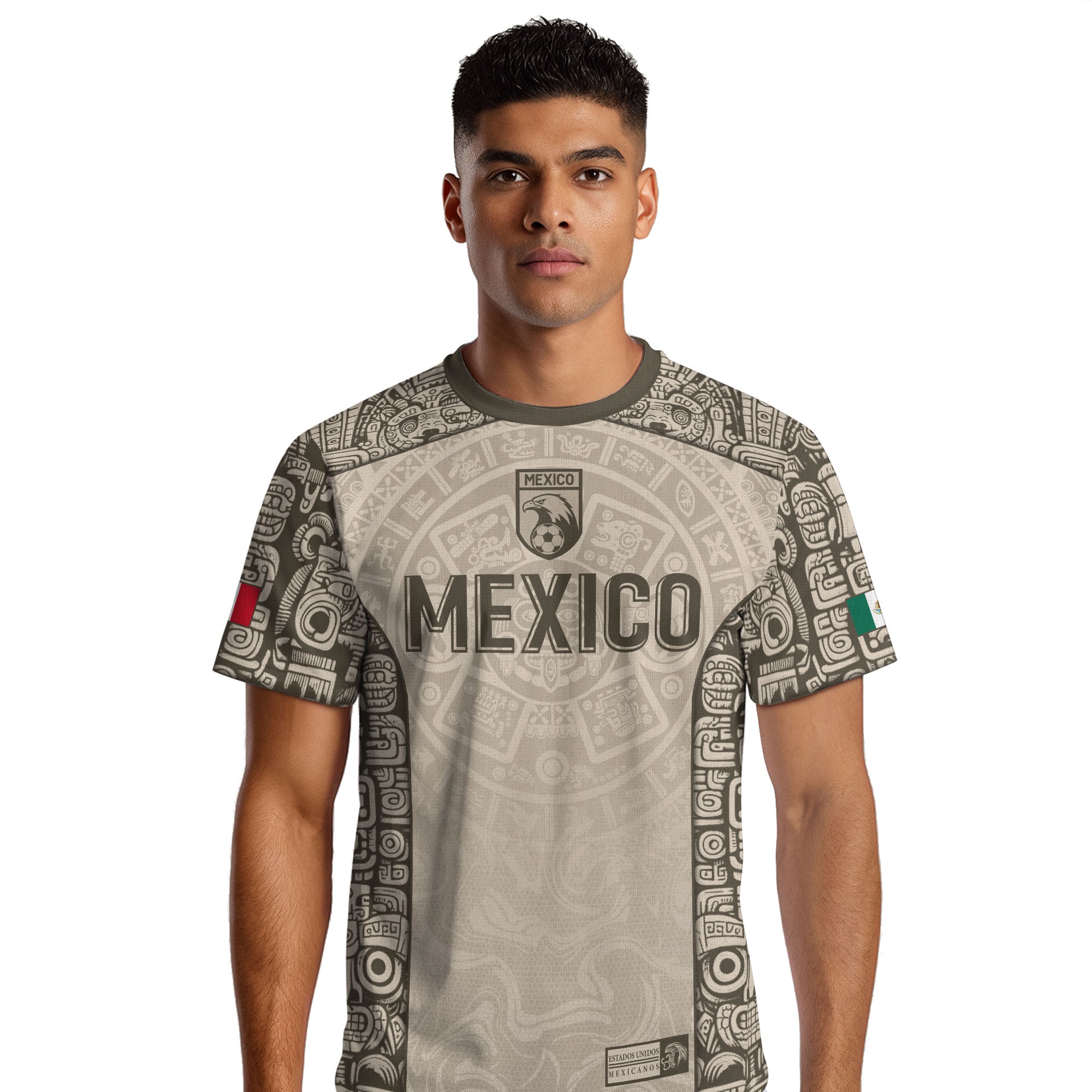 Mexico Aztec Heritage Vintage Beige Olive Eagle Pattern Soccer Jersey