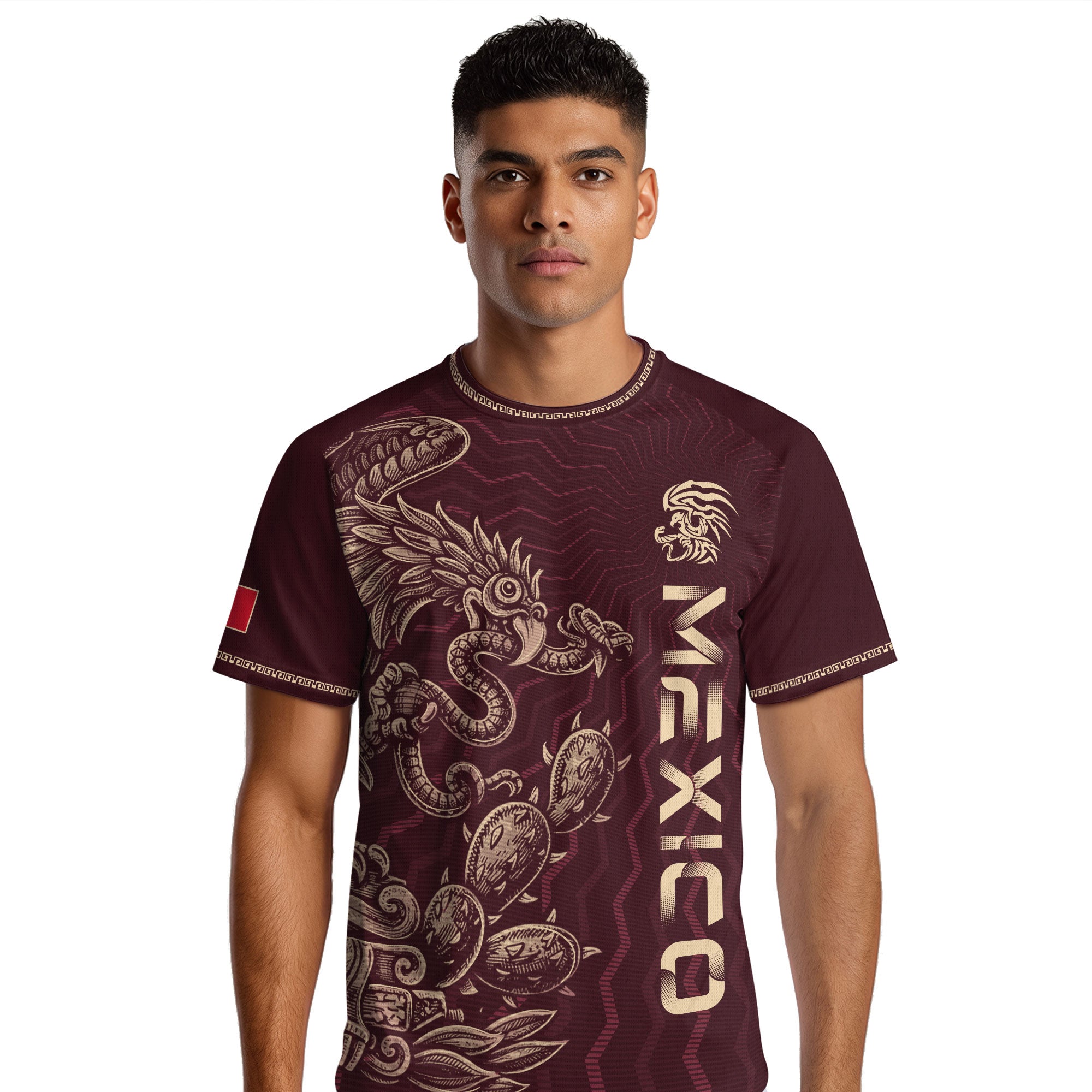 Mexico Maroon Feathered Serpent National Seal Heritage Mens Culture Soccer Jersey