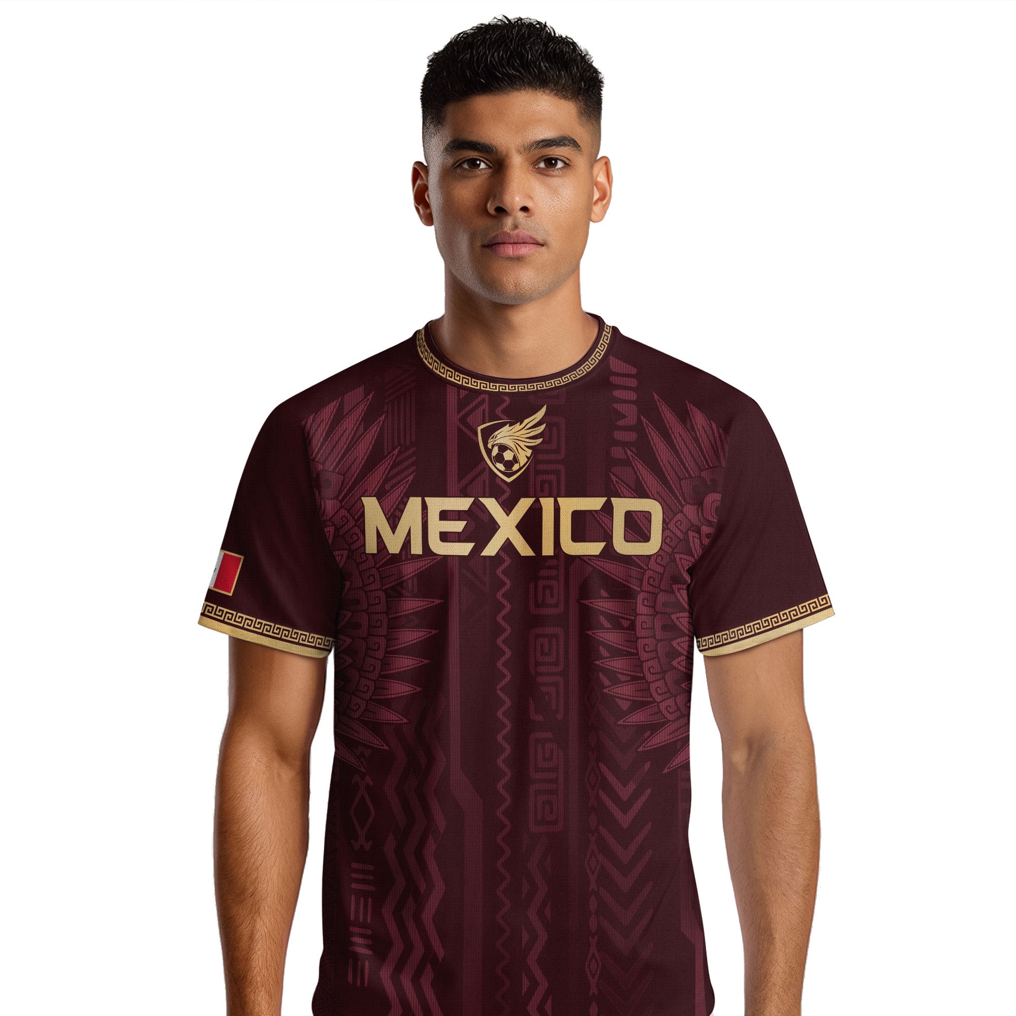 Mexico Maroon Gold Aztec Heritage National Pride Mens Football Soccer Jersey