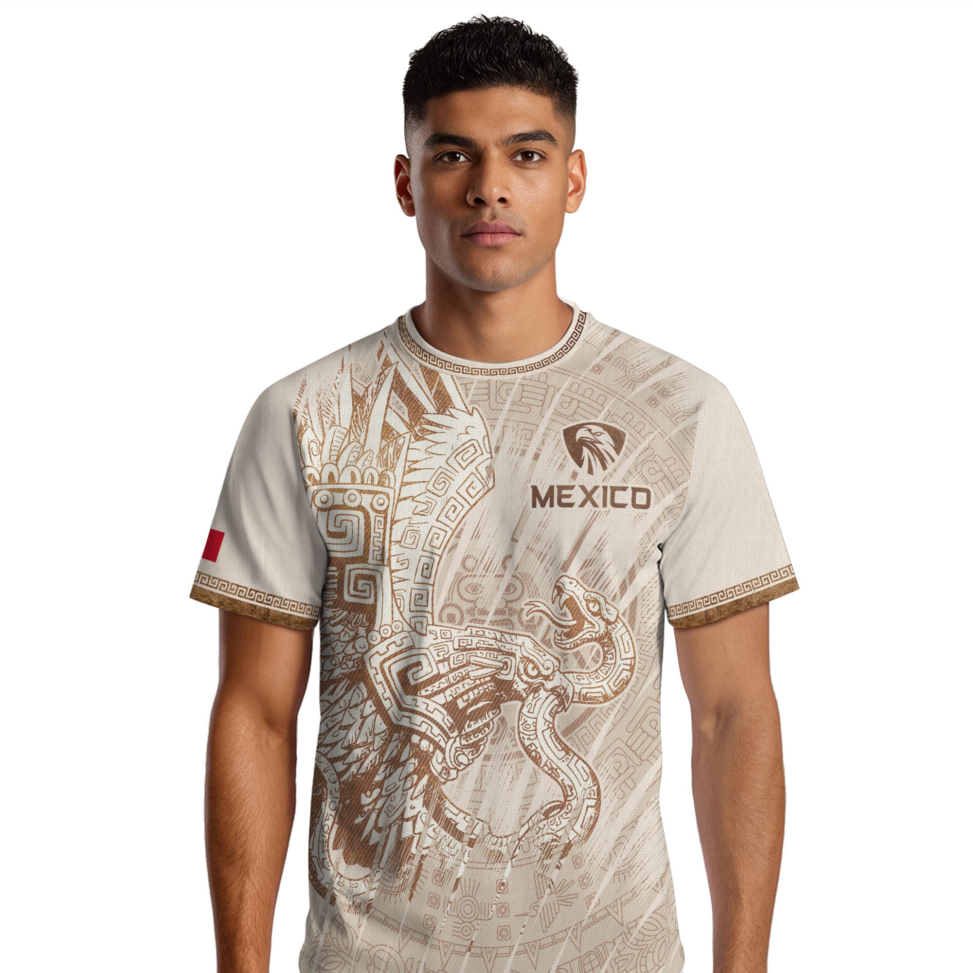 Mexico Cream Aztec Eagle Snake Ancient Art Heritage Mens Soccer Jersey